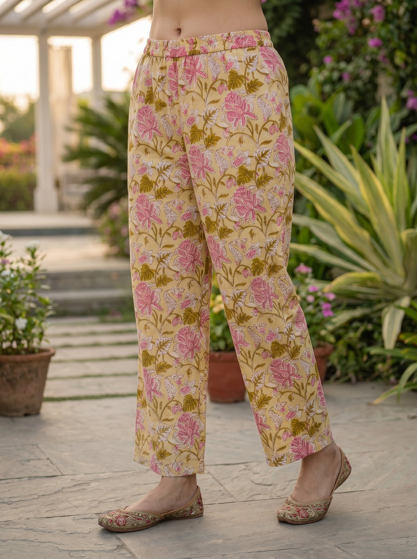 Kalamkari Printed Straight Kurta with Pyjamas- Yellow
