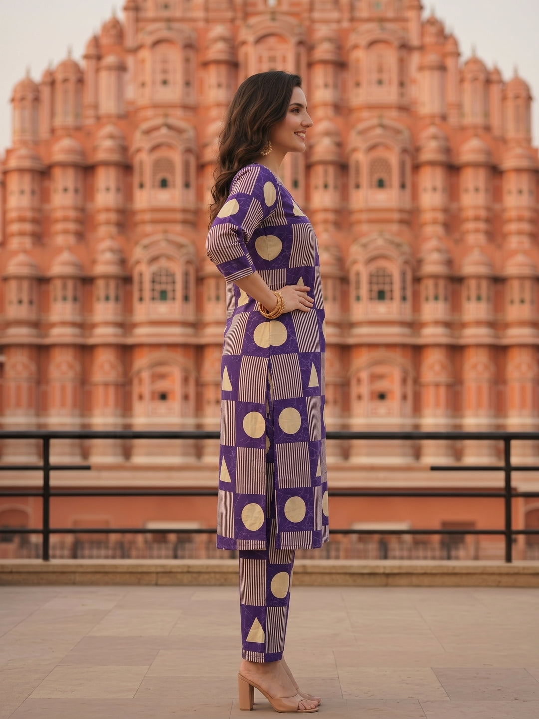 Abstract Printed Straight Kurta with Pant- Blue