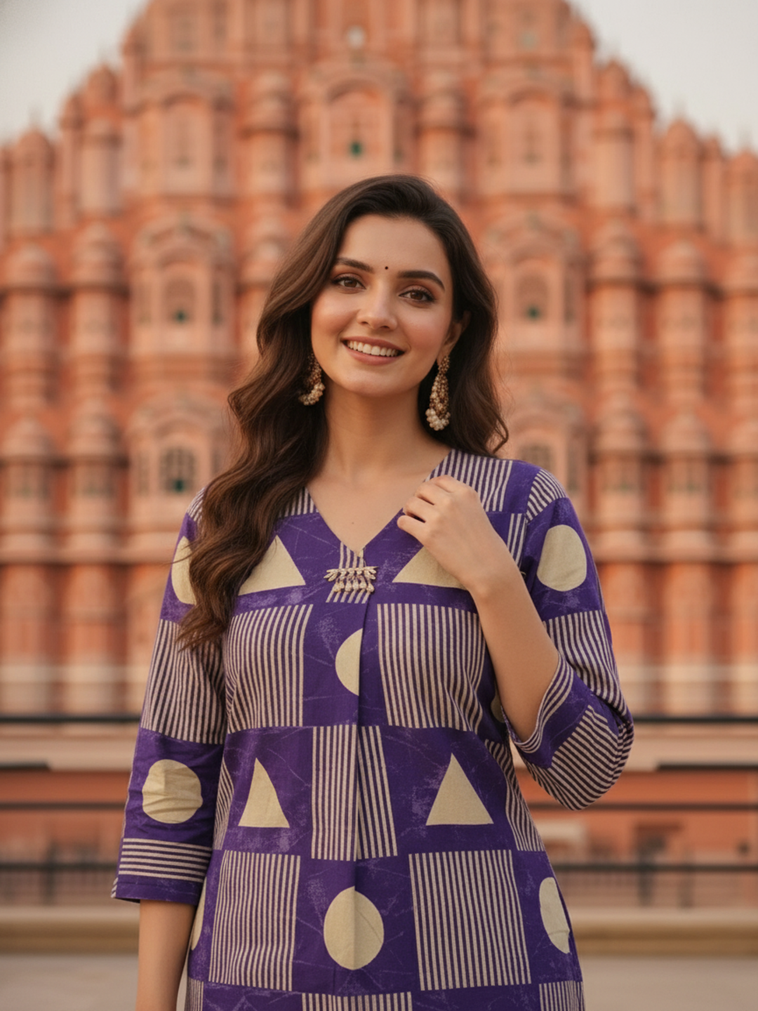 Abstract Printed Straight Kurta with Pant- Blue