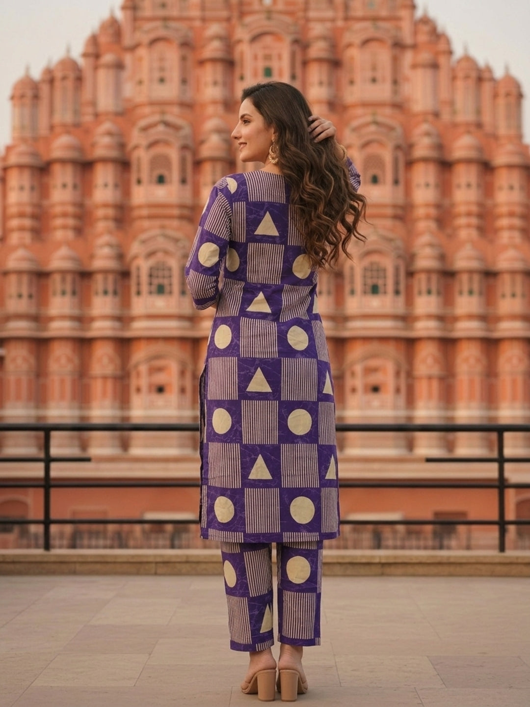 Abstract Printed Straight Kurta with Pant- Blue