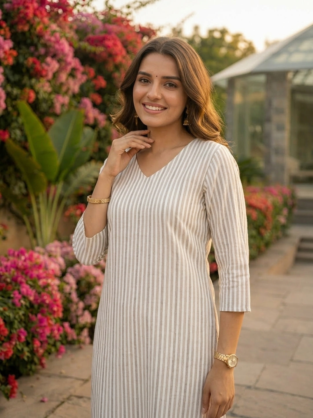 Grey Yarn-Dyed Striped Straight Kurta with Palazzo