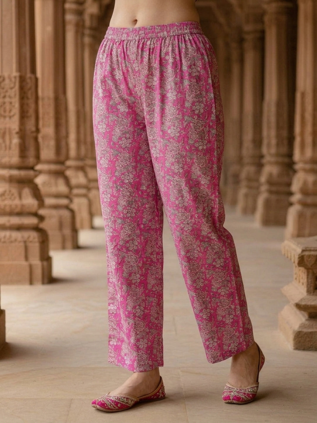 Pastel Pink Floral Jaal Printed Straight Kurta with Palazzo