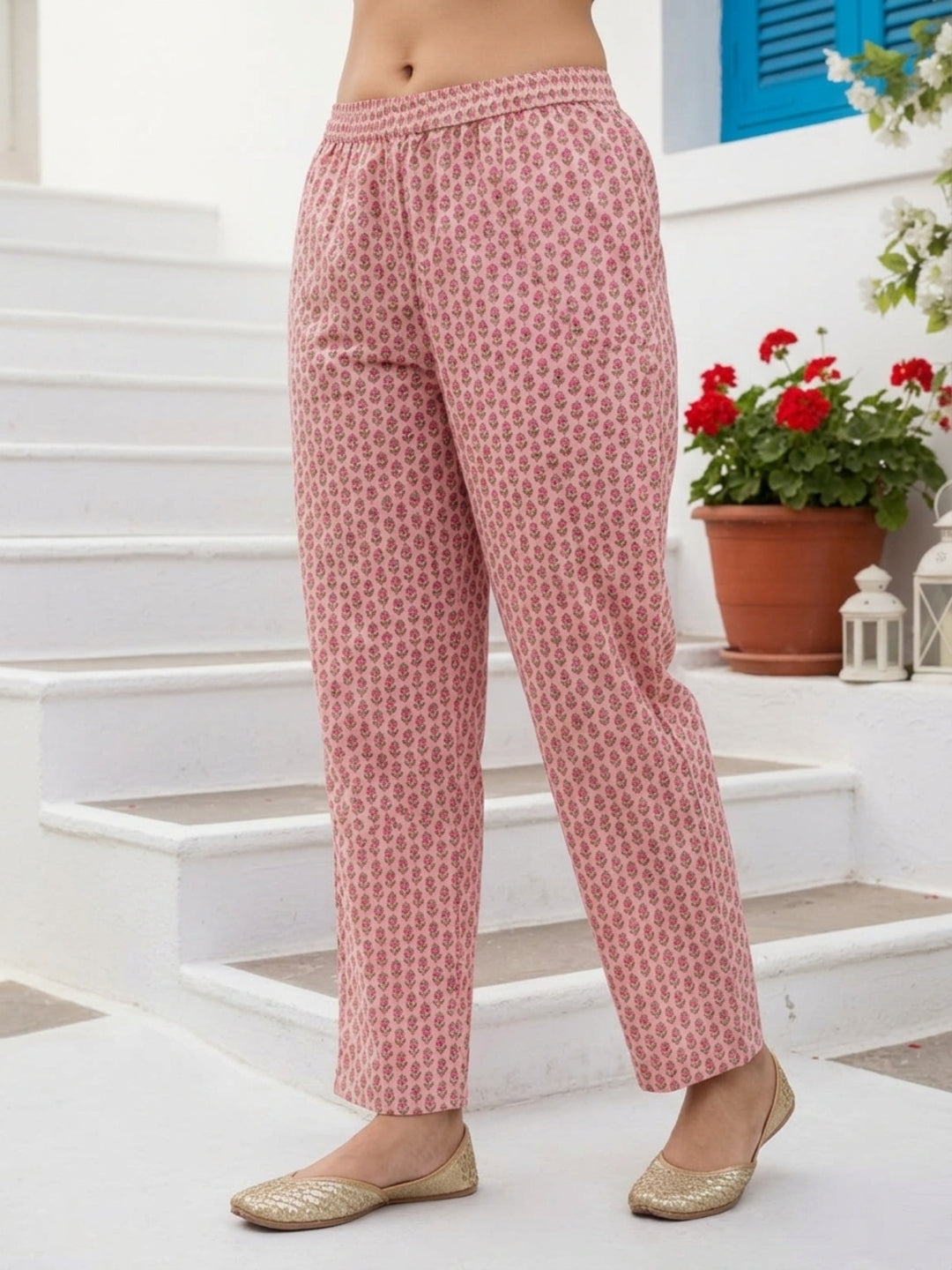 Pastel Pink Boota Printed Straight Kurta with Palazzo