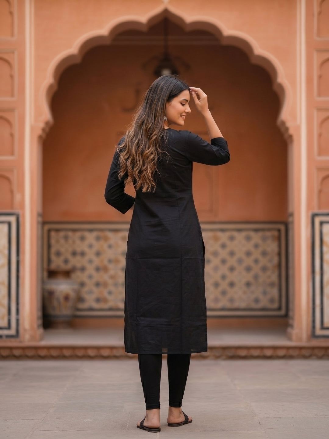 Black Rabari-Inspired Embroidered Straight Kurta with Pyjama & Geometric Printed Dupatta