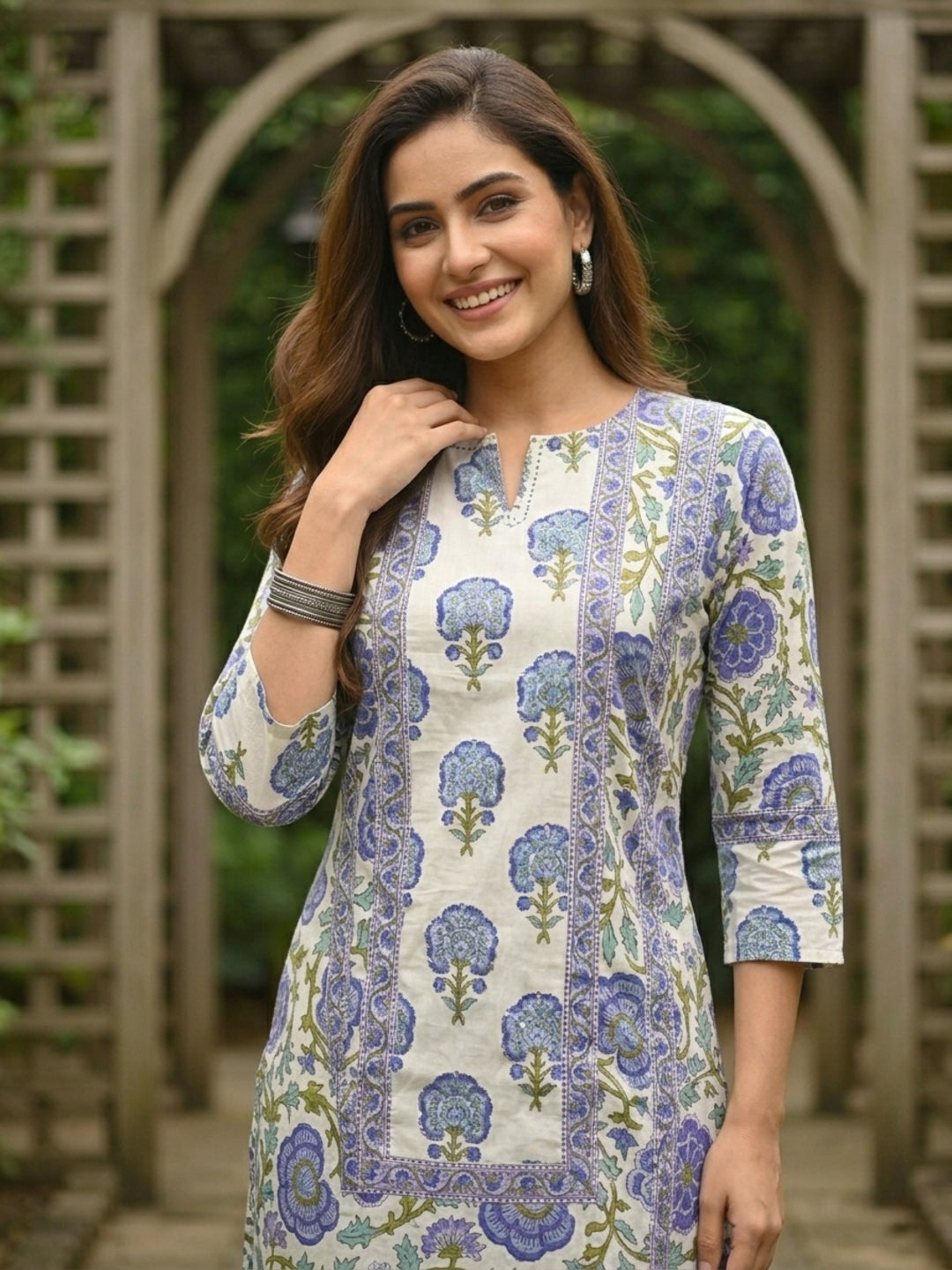 Purple Ethnic Floral Printed Straight Kurta with Palazzo