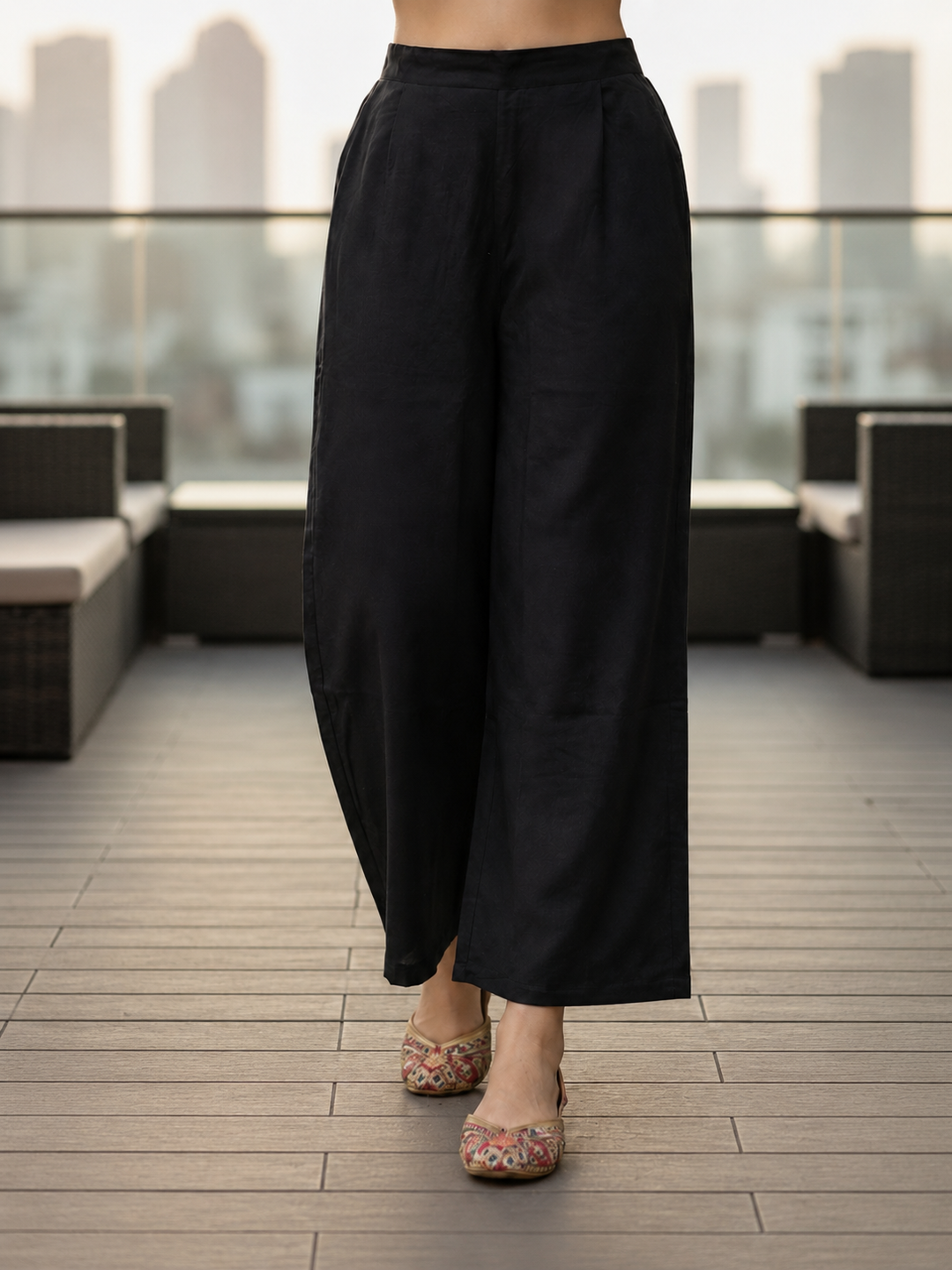 Floral & Bird Embroidered Straight Kurta with Pant and Dupatta - Black