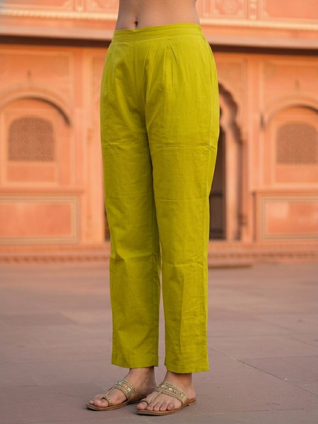 Lime Green Floral Embroidered A-Line Pleated Kurta with Pant & Dupatta