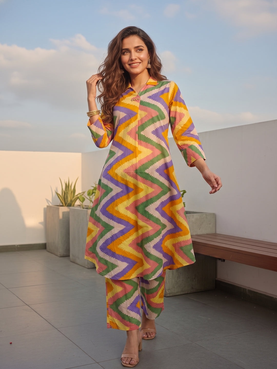 Abstract Printed A-Line Co-ord Set - Multi