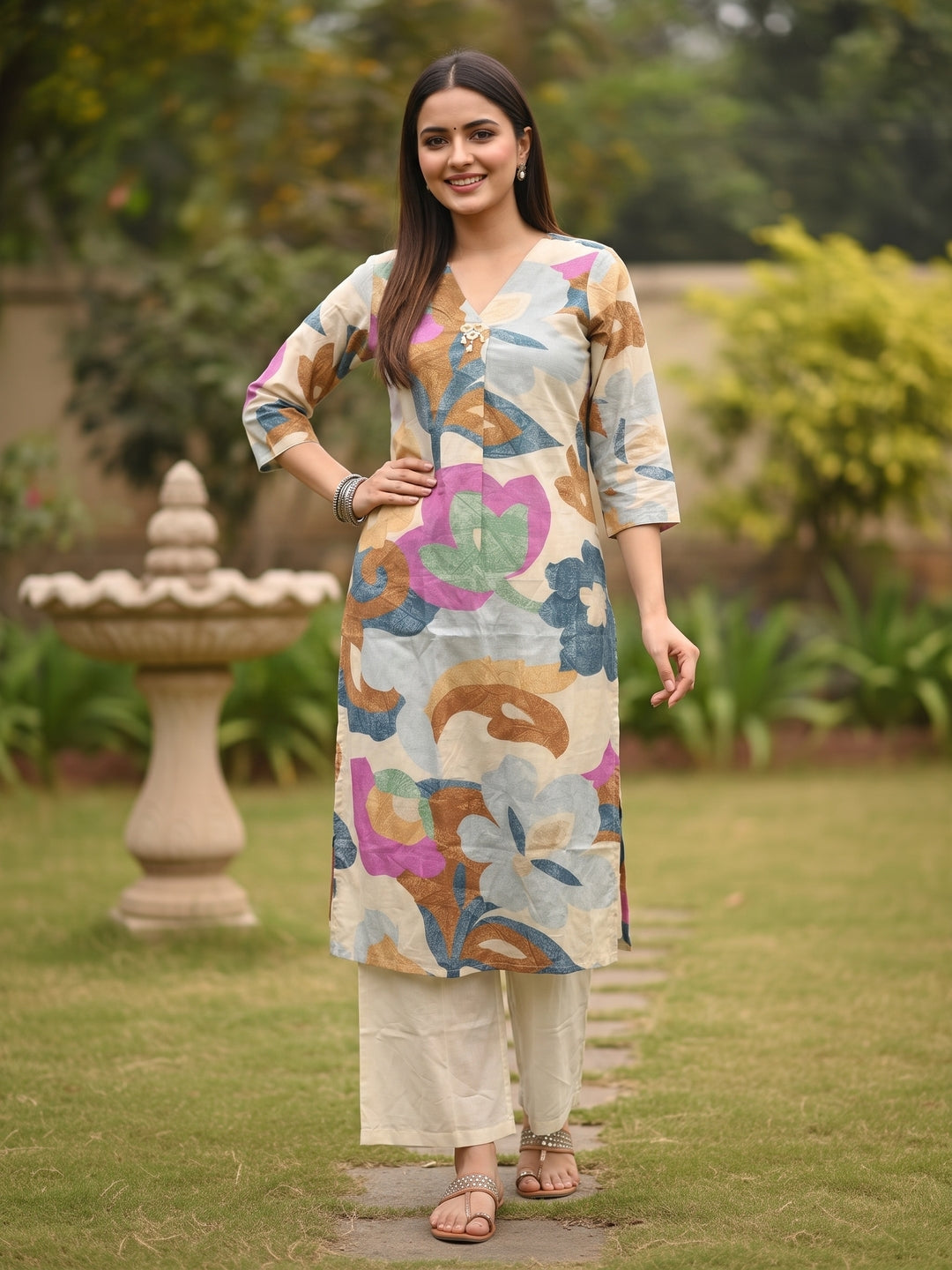 Abstract Floral Printed A-Line Co-ord Set - Multi