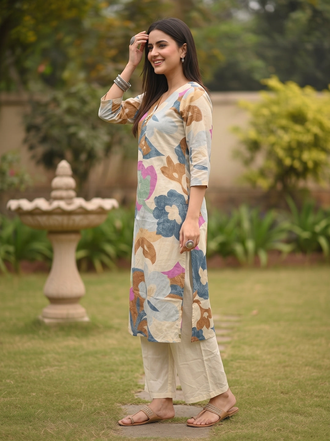 Abstract Floral Printed A-Line Co-ord Set - Multi