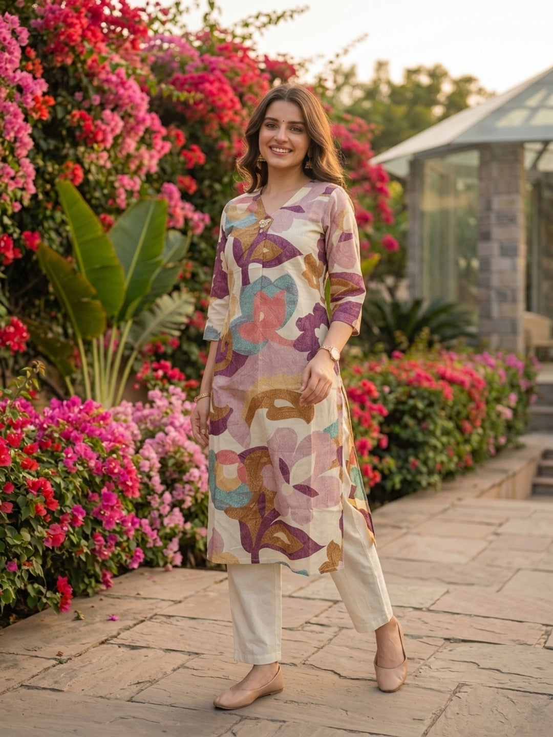 Abstract Floral Printed A-Line Co-ord Set - Multi