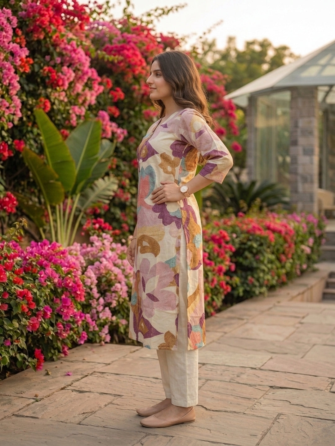 Abstract Floral Printed A-Line Co-ord Set - Multi