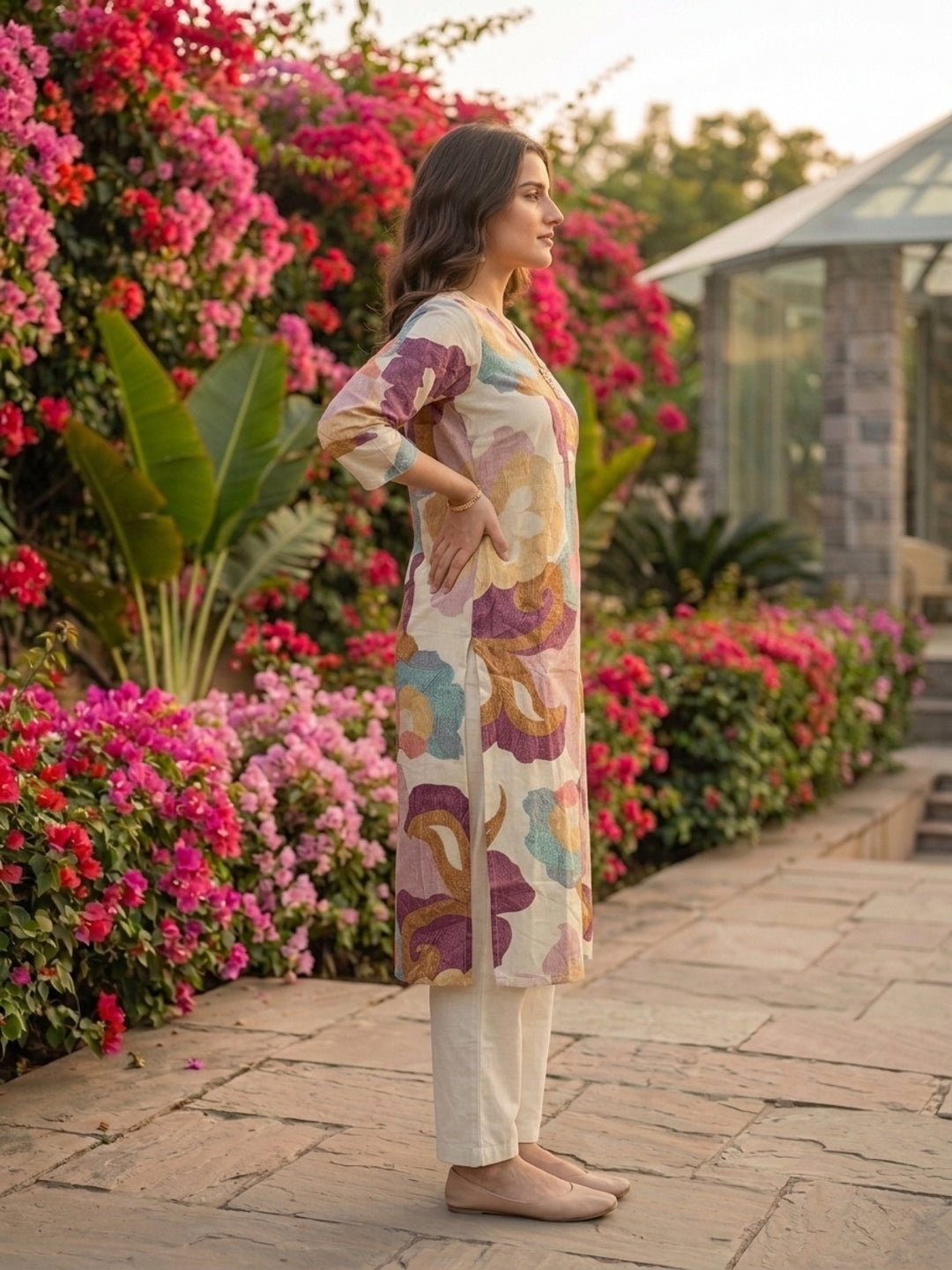 Abstract Floral Printed A-Line Co-ord Set - Multi