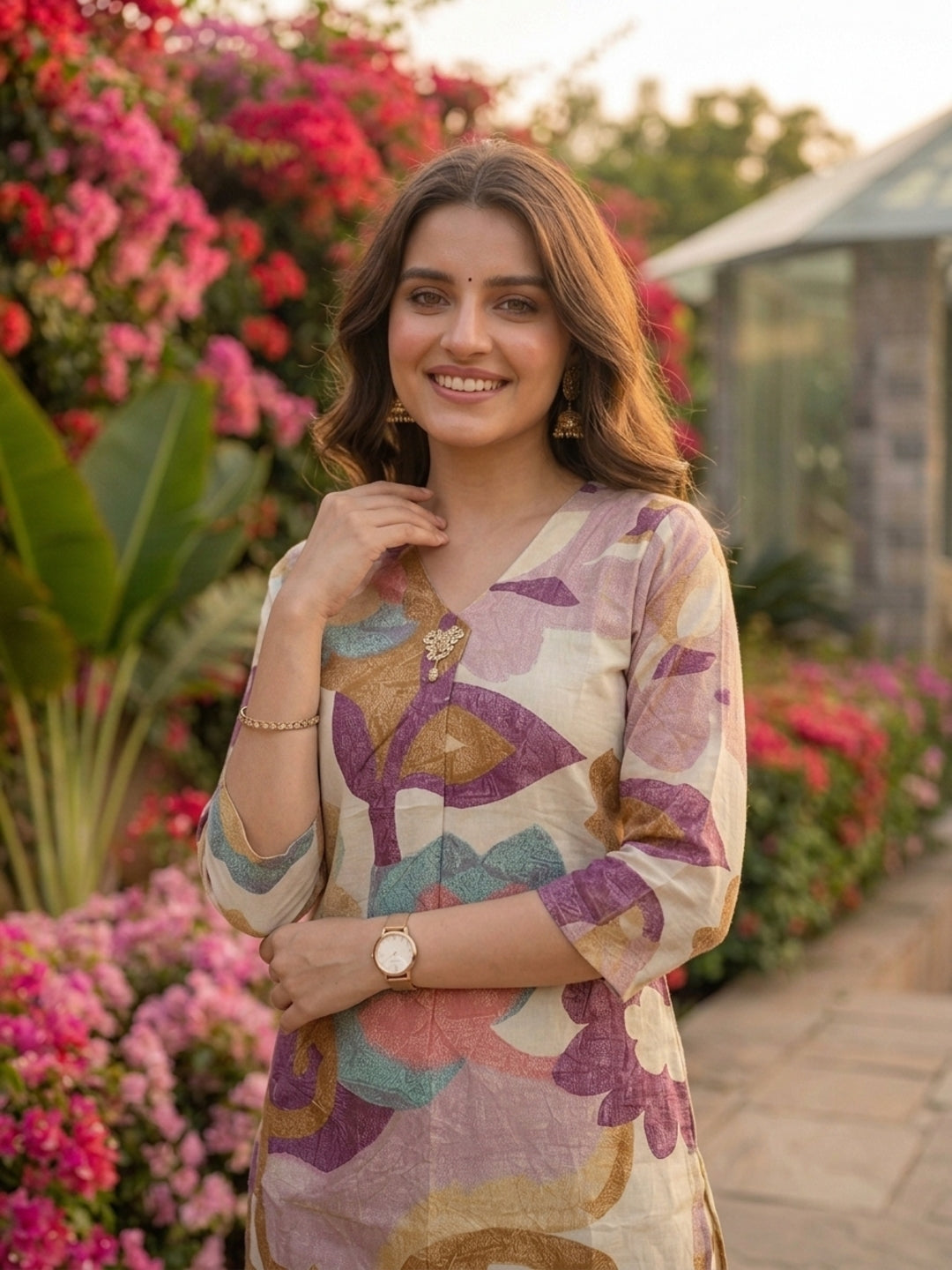 Abstract Floral Printed A-Line Co-ord Set - Multi