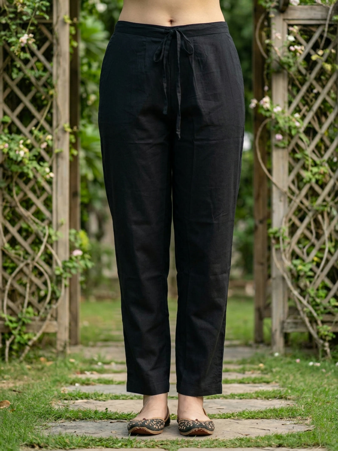 Folk Print Embroidered Straight Kurta with Pant and Dupatta - Black Multi