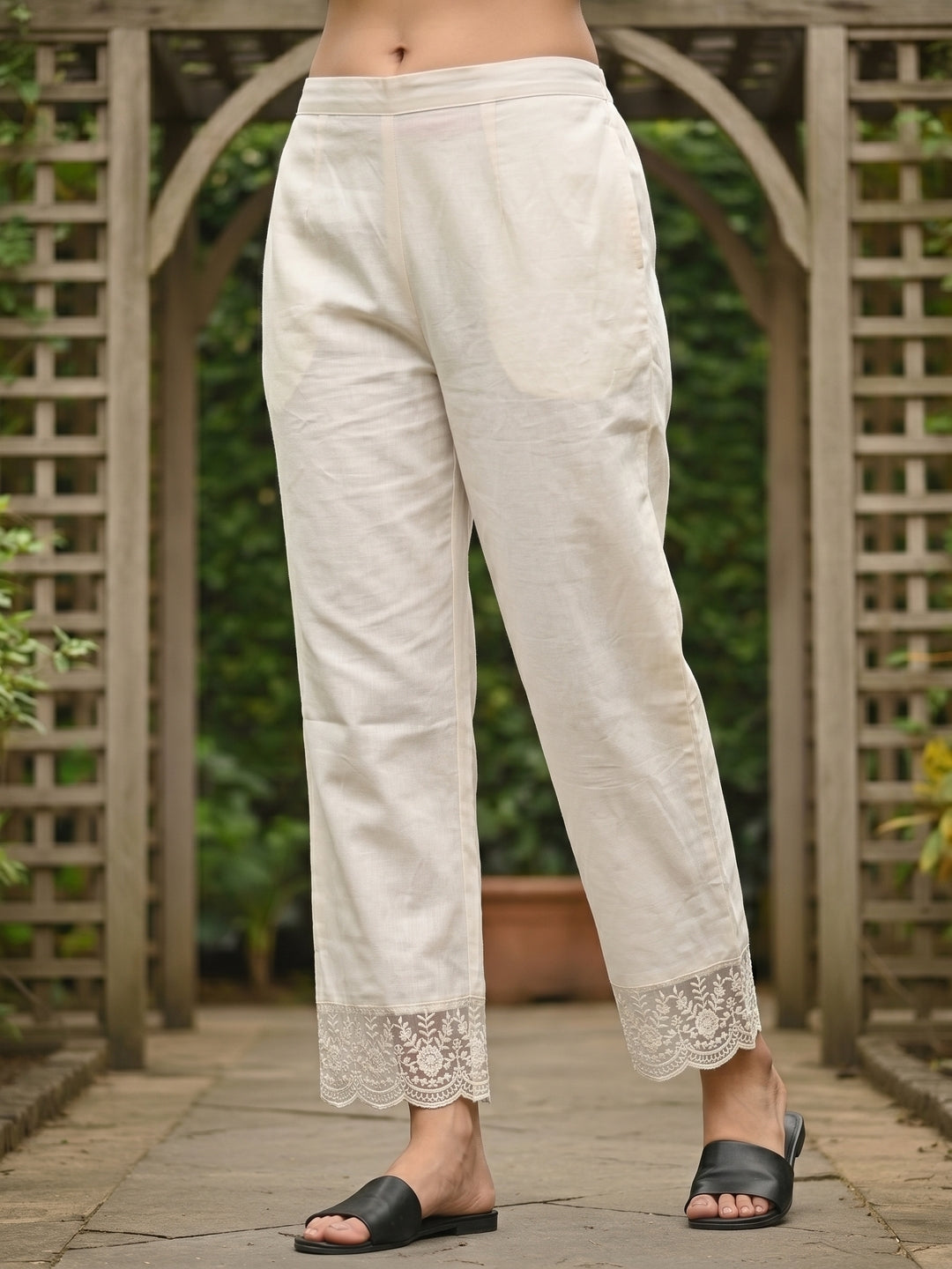 Floral Printed Mirror Work A-Line Co-ord Set - Cream