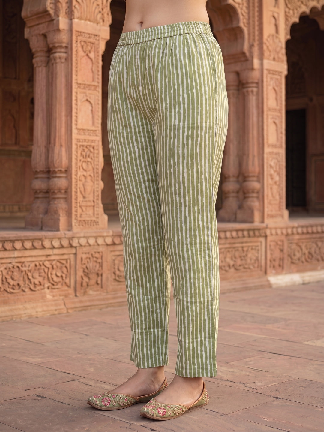 Floral Printed Mirror Embroidered Straight Kurta with Pant & Dupatta - Green