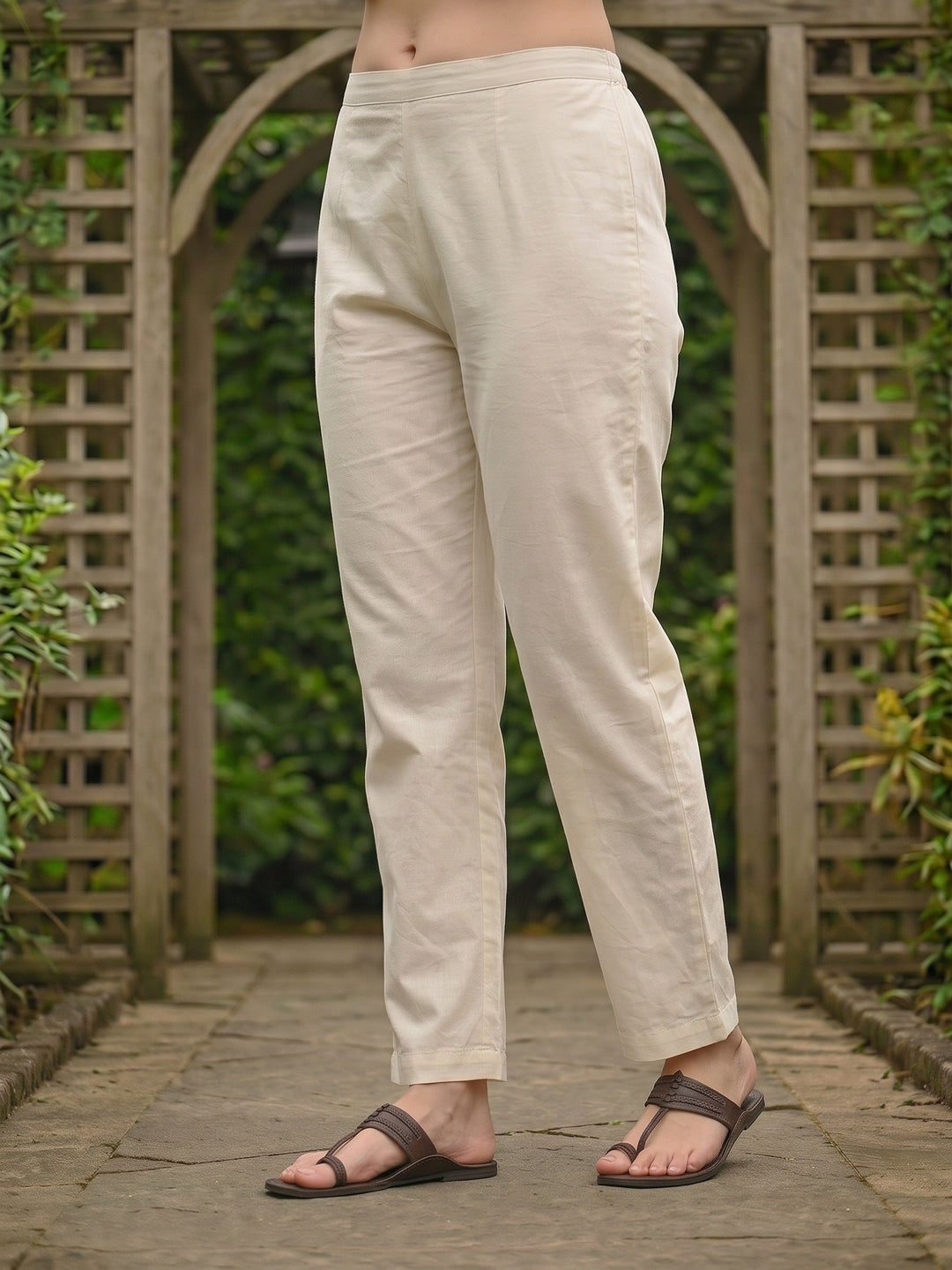 Solid Floral Hand Embroidered Straight Kurta with Pant & Dupatta - Off White