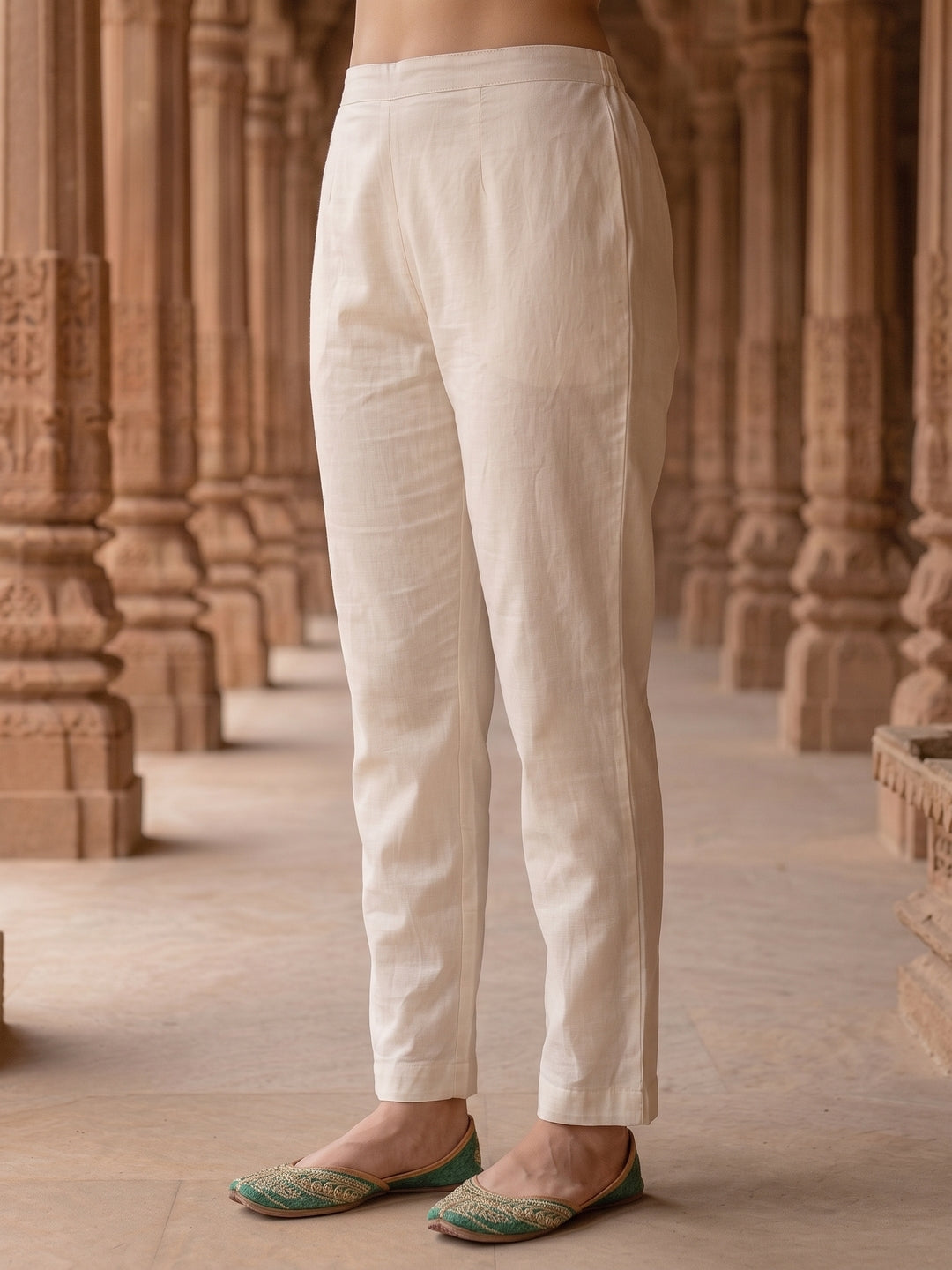 Solid Floral Hand Embroidered Straight Kurta with Pant & Embroidered Dupatta - Off White