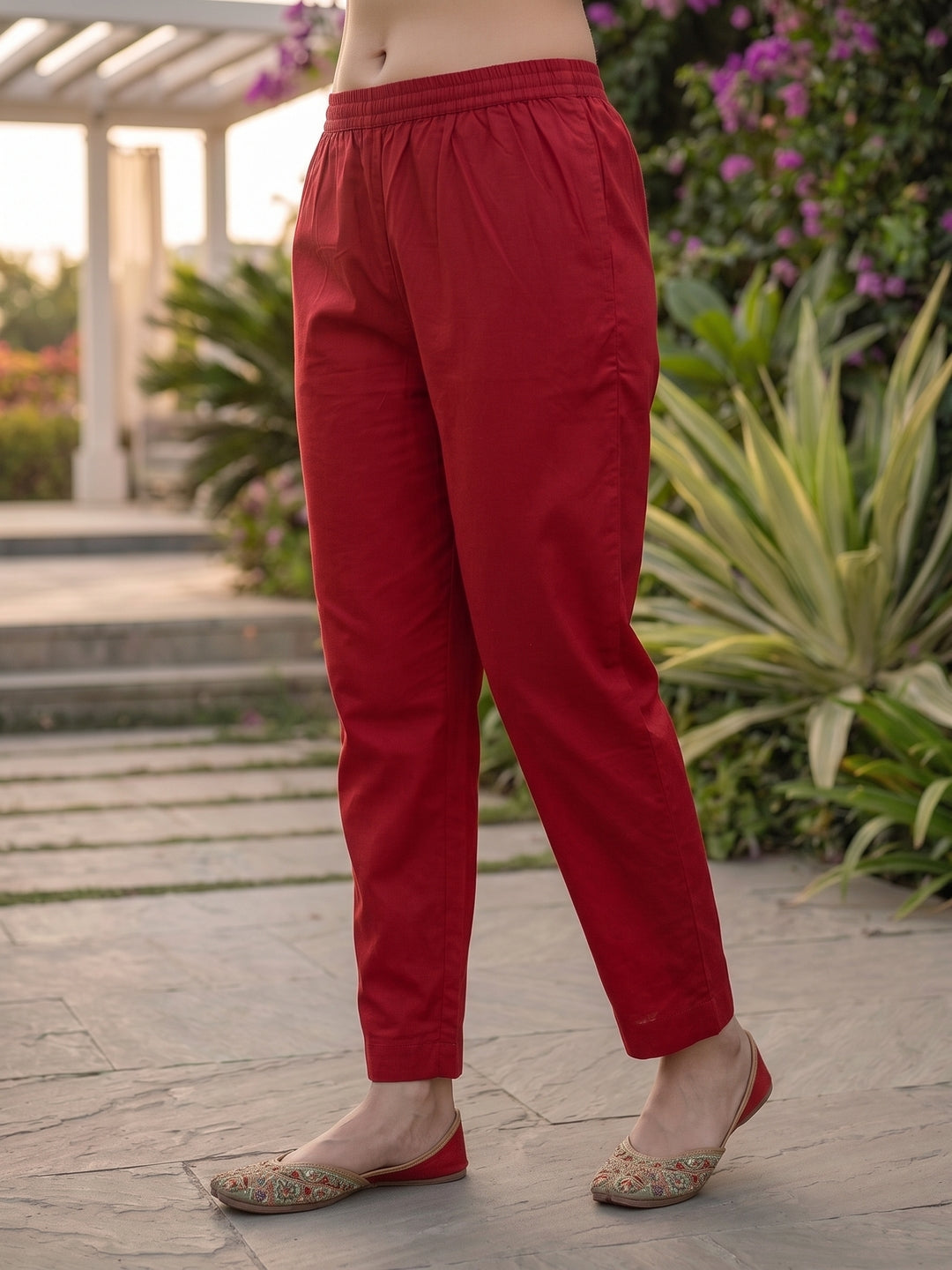 Ethnic Printed Mirror Work A-Line Kurta with Palazzo and Dupatta - Maroon