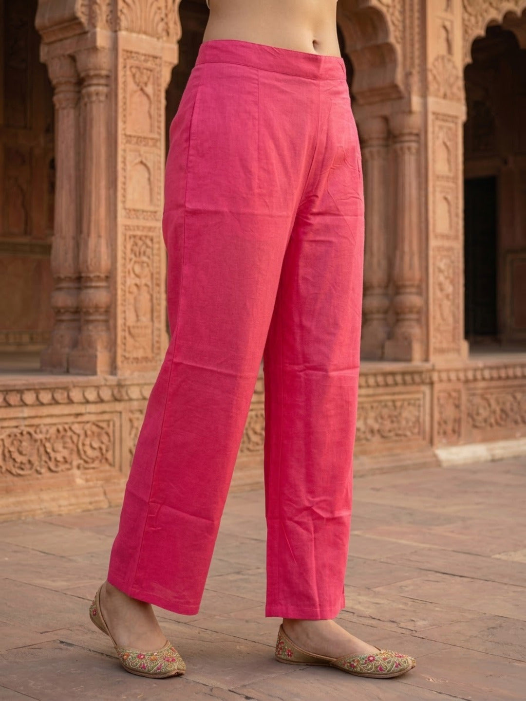 Pink Ikat Print Voile Kurta Set with Palazzo & Dupatta