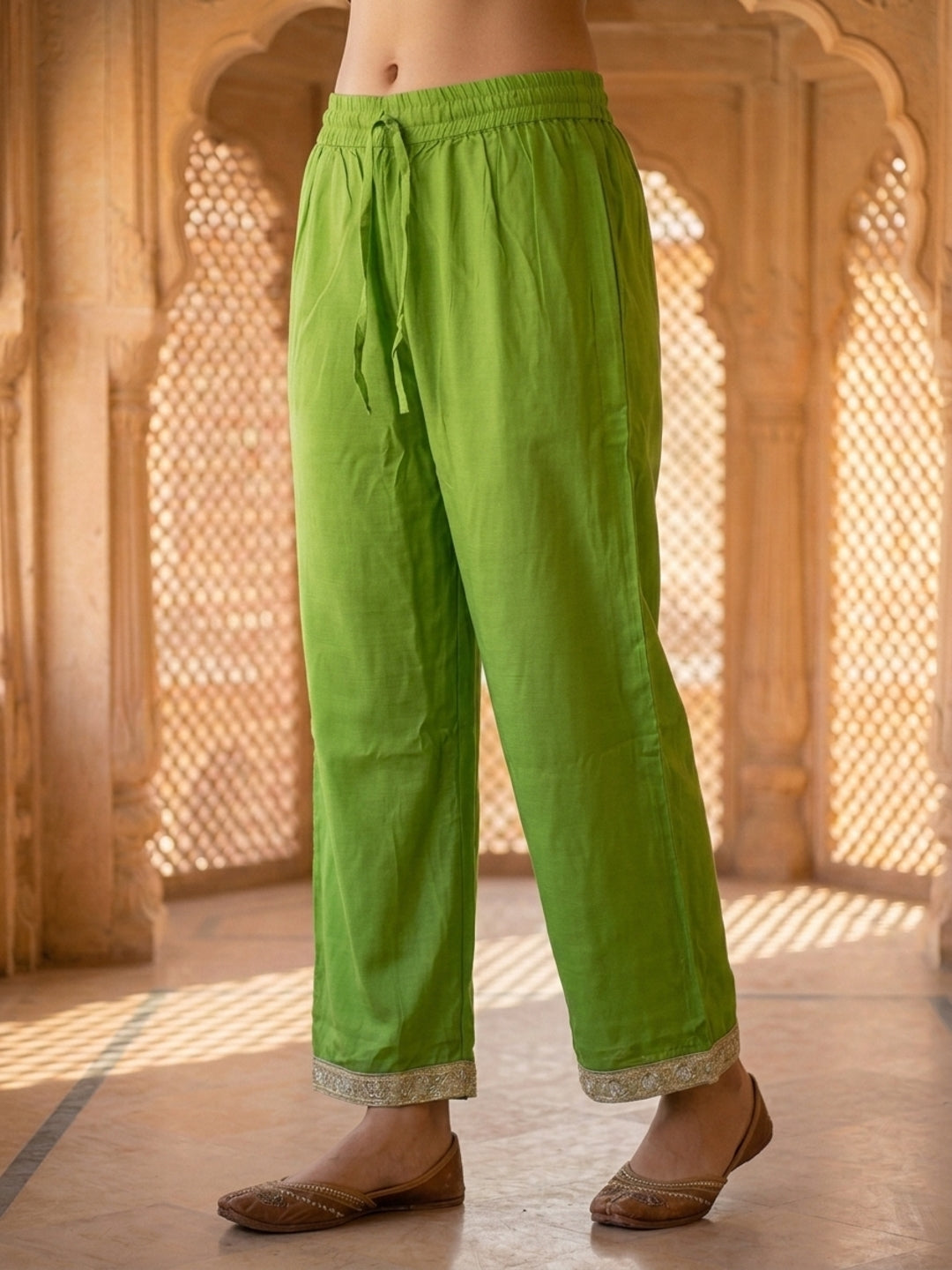 Pista Green Shibori Print Silk Straight Kurta Set with Gota Patti Work, Palazzo & Dupatta