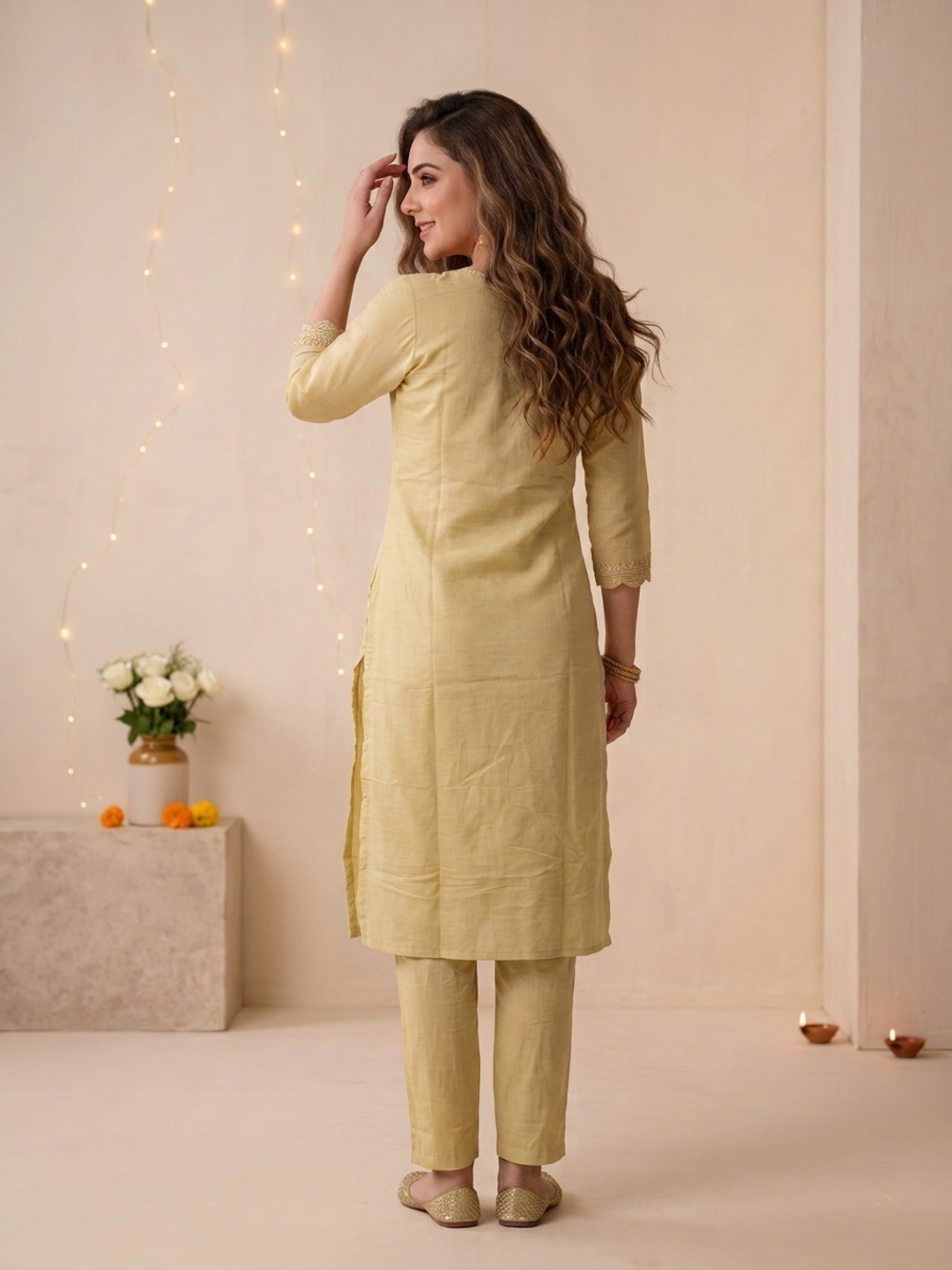 Pista Green Solid Chanderi Silk Straight Kurta Set with Floral Zari Embroidery, Pant & Embroidered Chanderi Dupatta