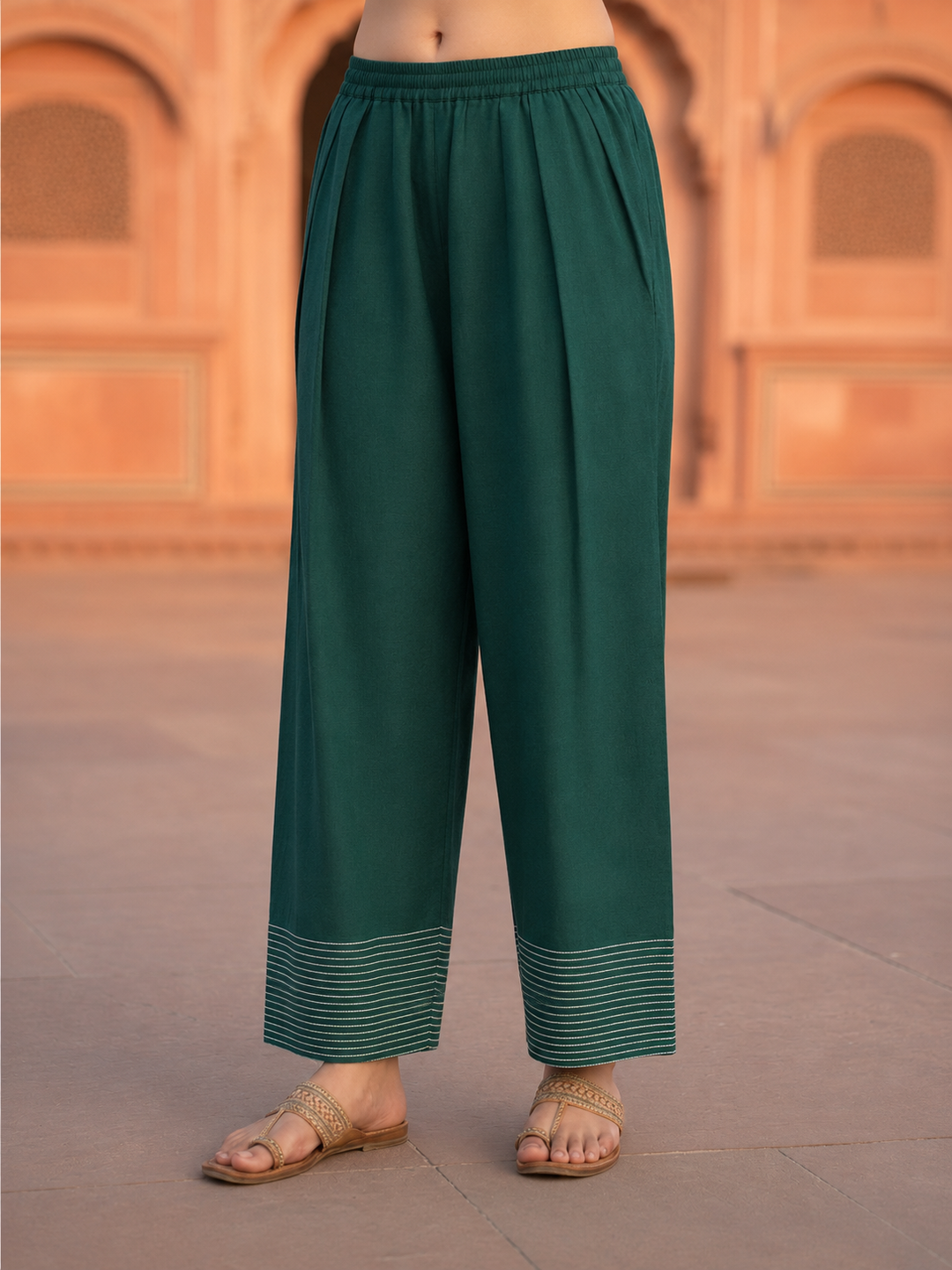 Teal Solid Shantoon Straight Short Kurta Set with Loop Detail, Back Tie-Up & Farshi Salwar