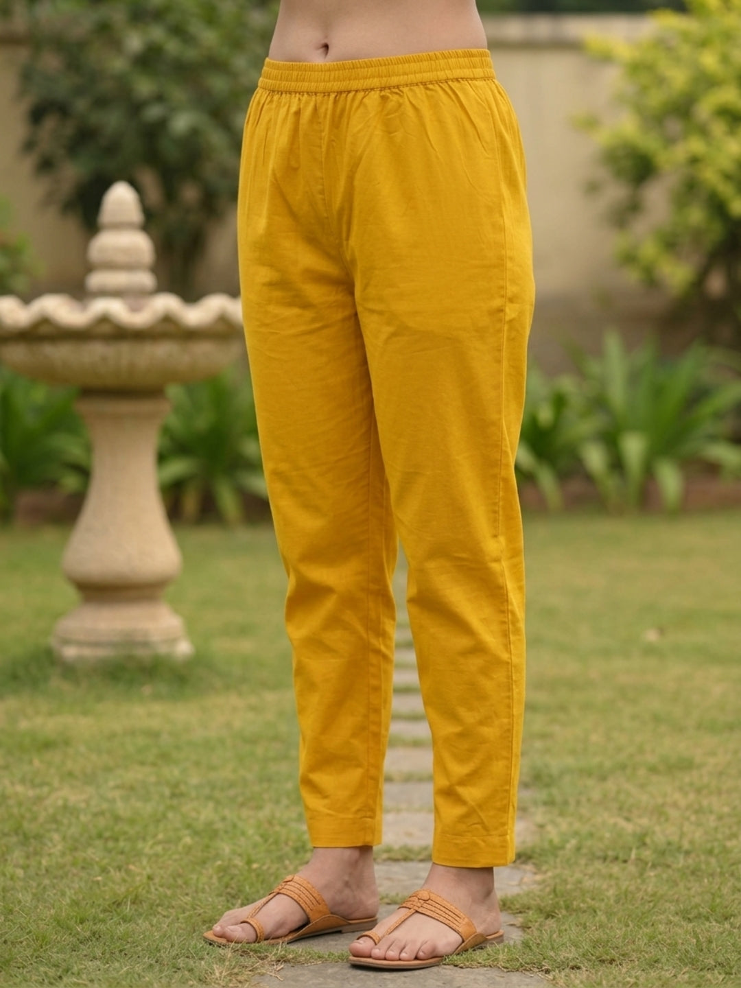 Mustard Yellow Cotton Kurta Set with Floral Embroidery, Pant & Dupatta