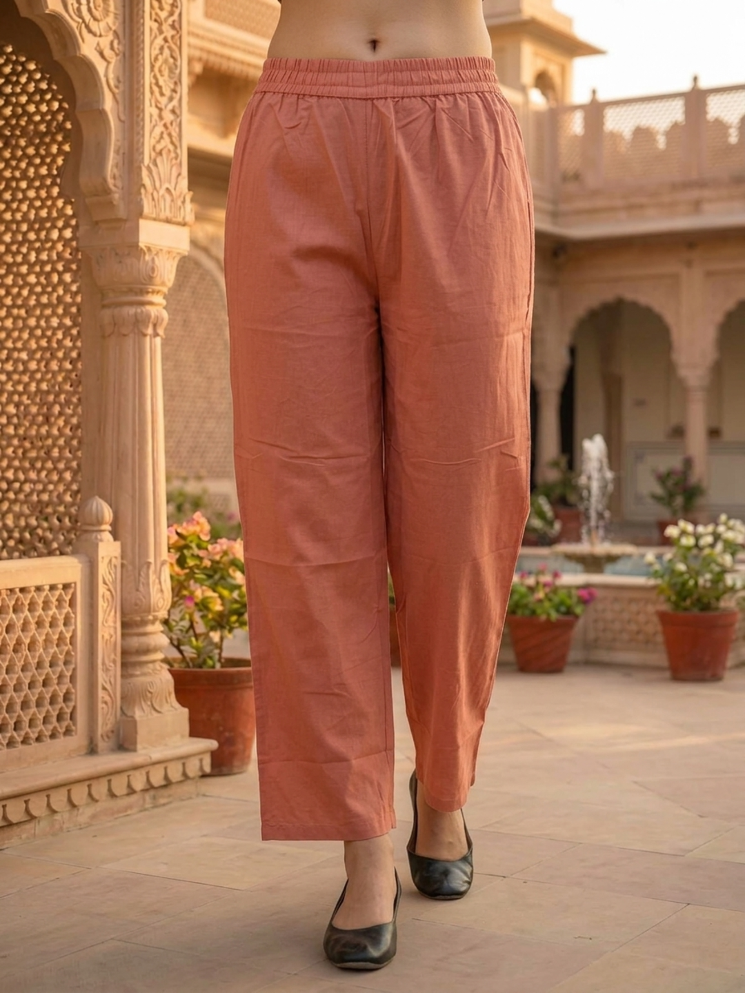 Blush Pink Floral Cotton Anarkali Set with Zari Embroidery, Palazzo & Dupatta