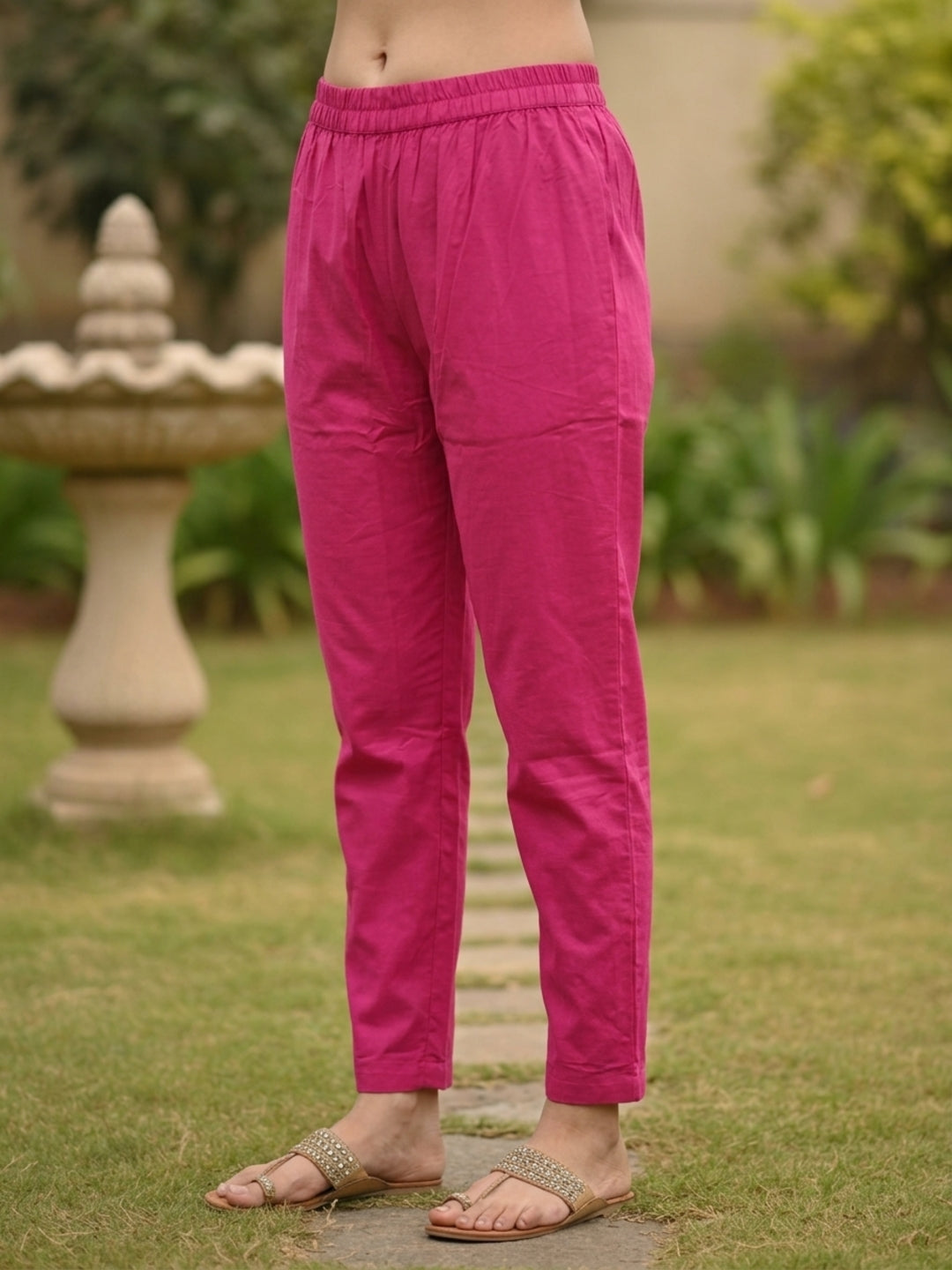 Magenta Cotton Kurta Set with Schiffli Floral Embroidery, Pant & Dupatta
