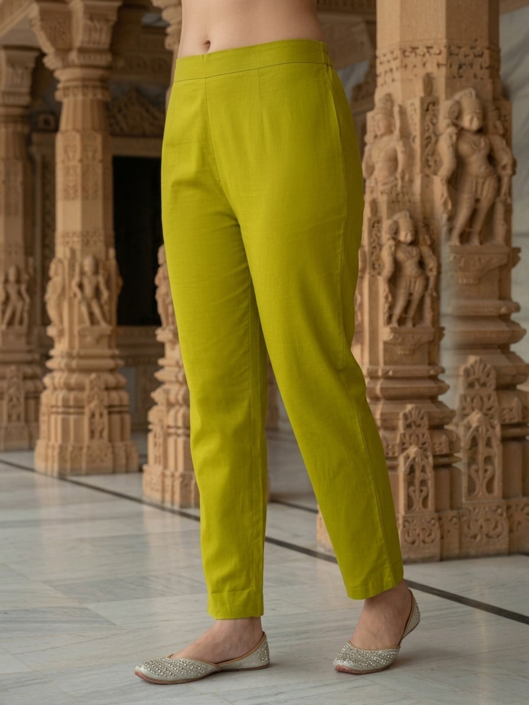 Lime Green Bandhani Muslin Silk Kurta Set with Mirror Work, Pant & Dupatta