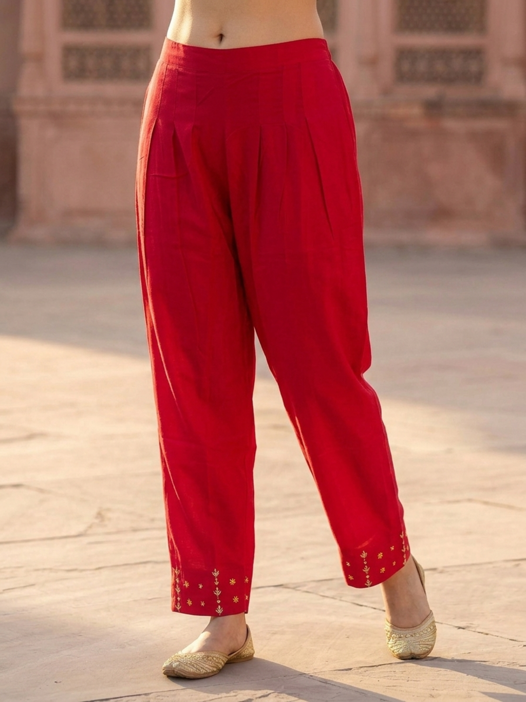 Rani Pink Solid Floral Hand-Embroidered Crepe Straight Kurta Set with Palazzo and Organza Dupatta