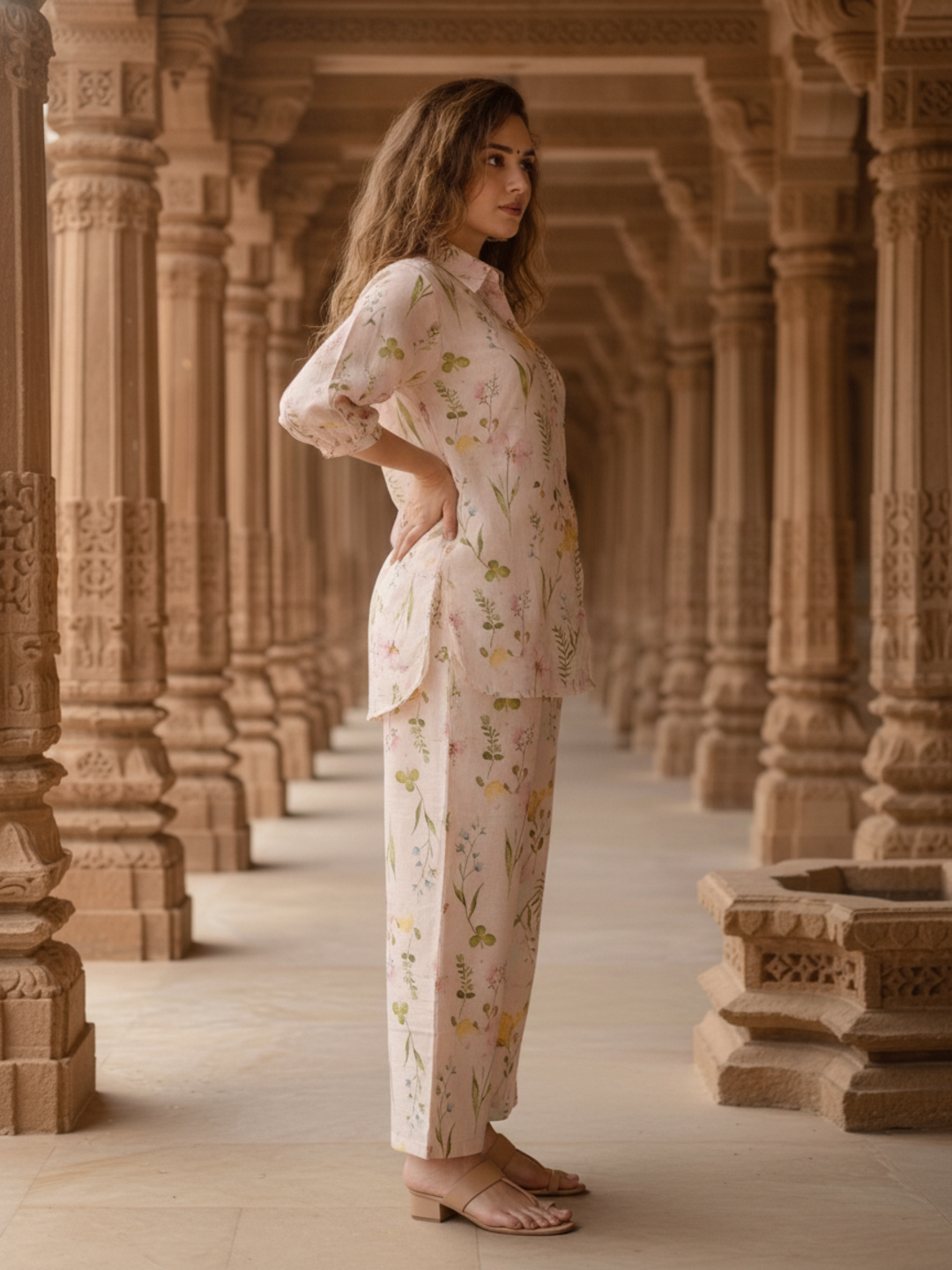 Multicolor Abstract Floral Printed Cotton Straight Fit Co-ord Set with Palazzo