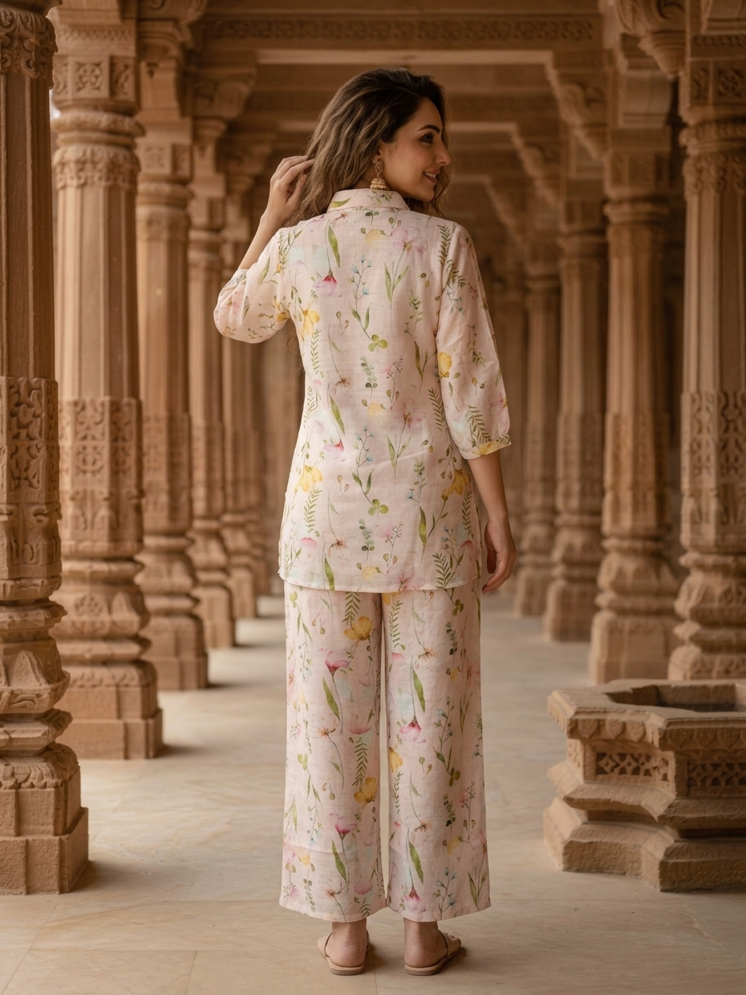 Multicolor Abstract Floral Printed Cotton Straight Fit Co-ord Set with Palazzo