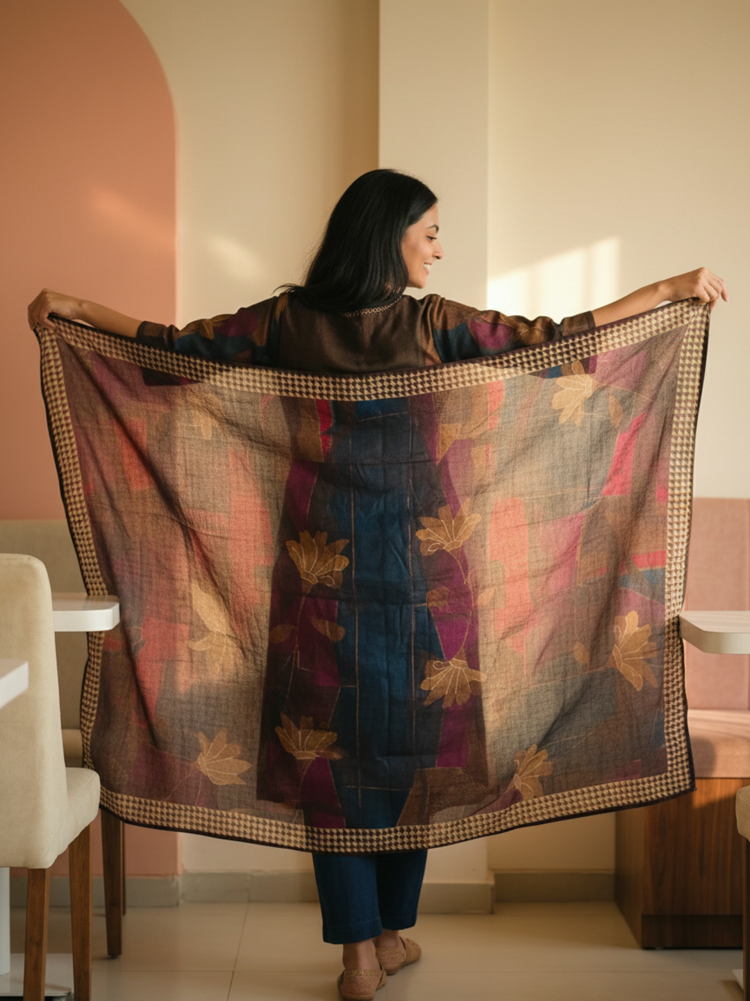 Abstract Printed Embroidered Straight Kurta with Pant and Dupatta- Multi