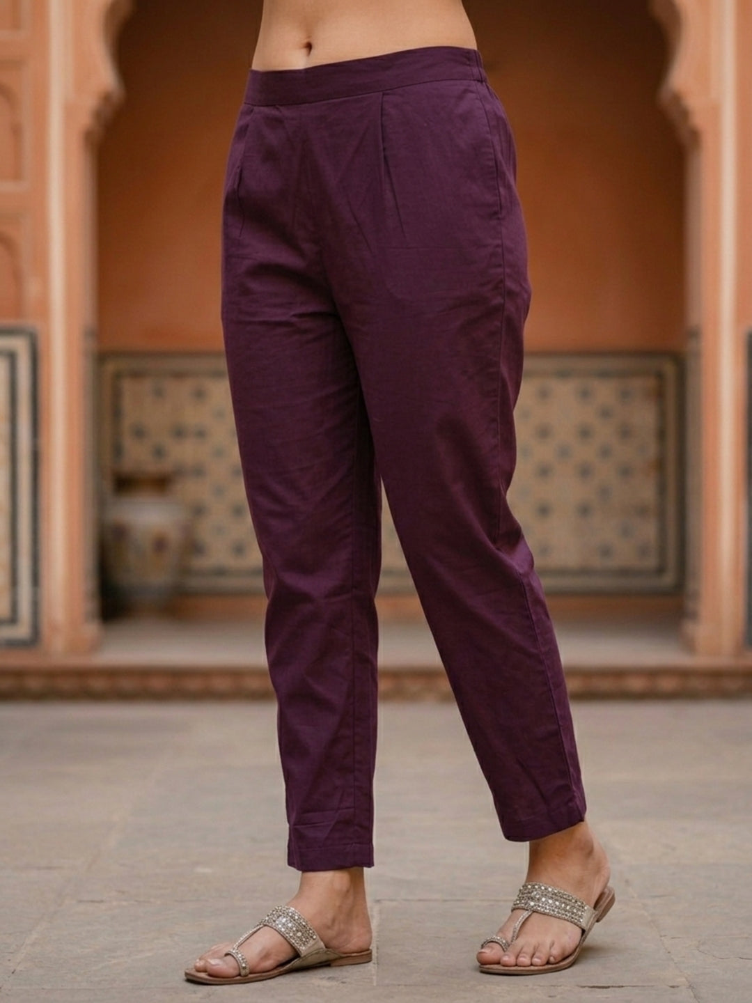 Floral Printed & Embroidered A-Line Kurta with Pant & Dupatta - Deep Purple