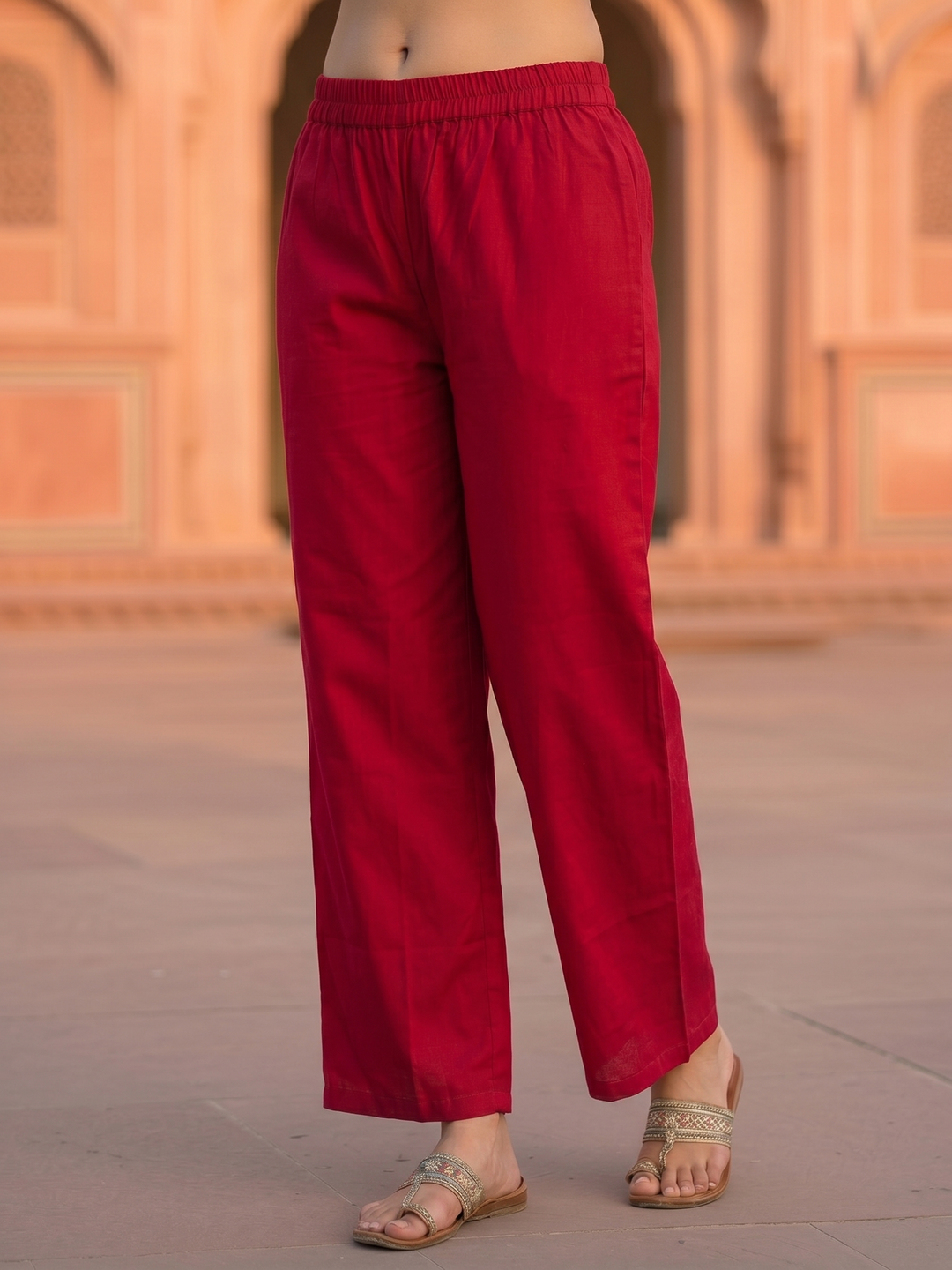 Abstract Floral Printed Straight Kurta with Palazzo Co-ord Set - Burgundy
