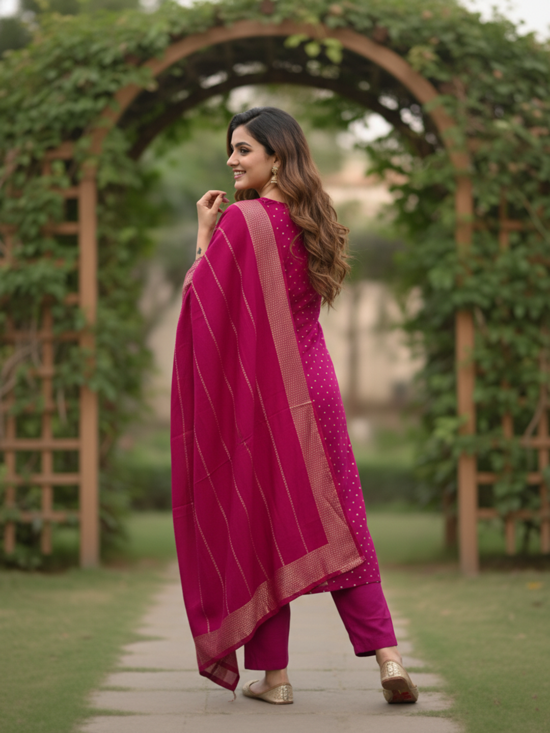 Solid Gota Patti & Sequin Embellished Straight Kurta with Pant & Dupatta - Purple