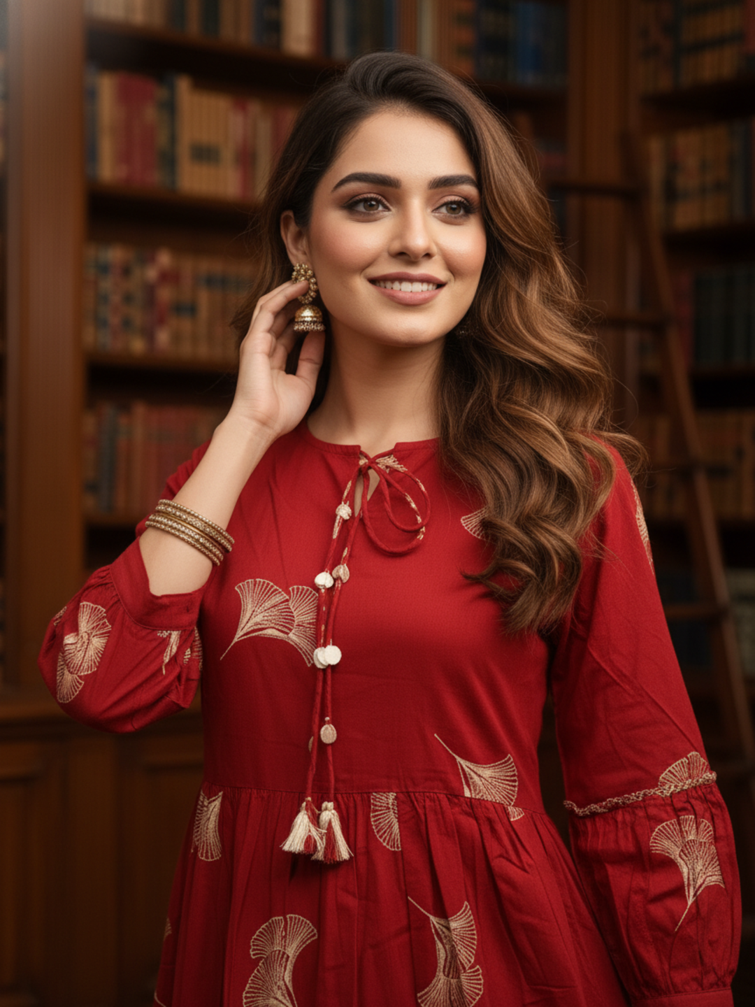 Floral & Abstract Printed Sequin Embellished Fit & Flare Maxi Dress - Rust