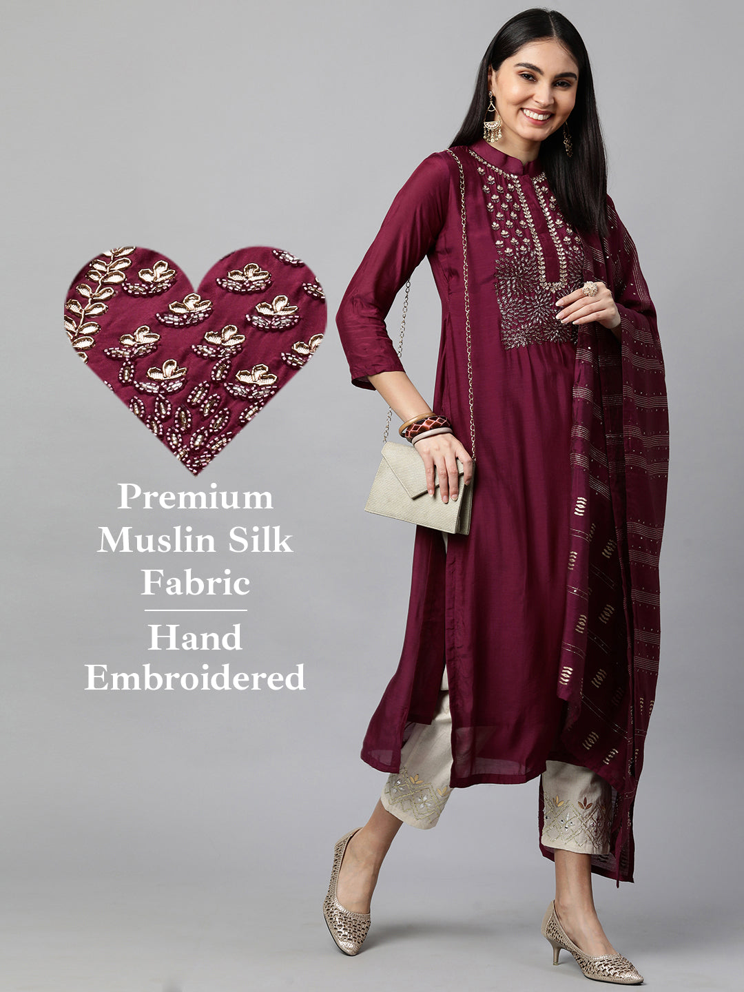 W hot sale burgundy kurta