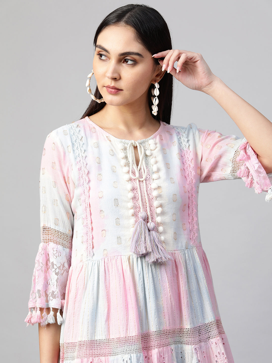 Cutwork & Crochet Embroidered Short Maxi – Baby Pink