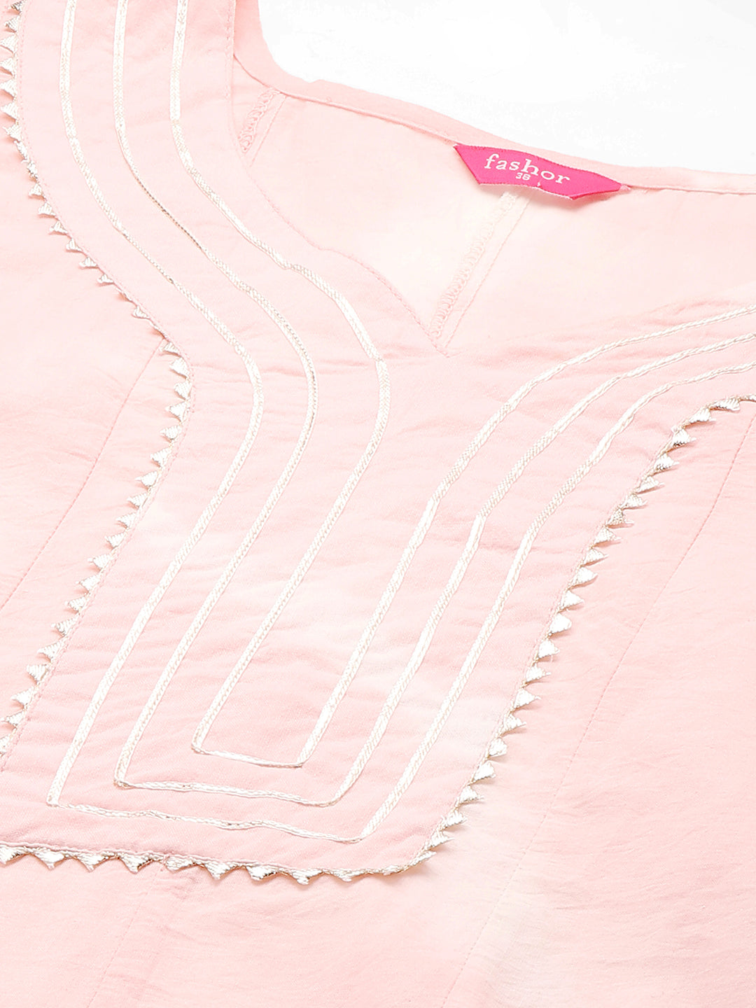 Leheriya & Gota Embroidered Dress with Dupatta - Powder Pink