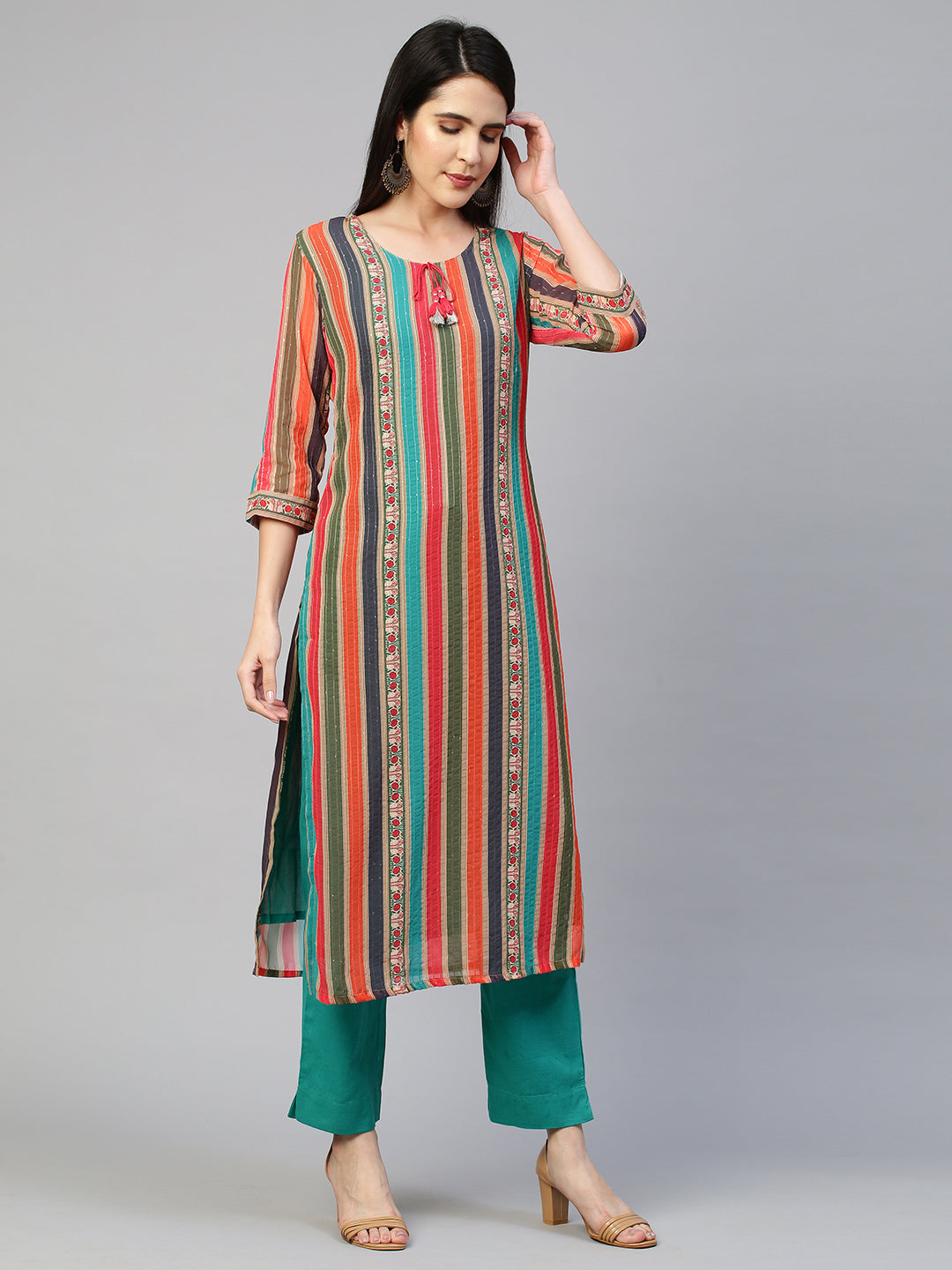 Colourful Striped Kurta with Pant - Multi