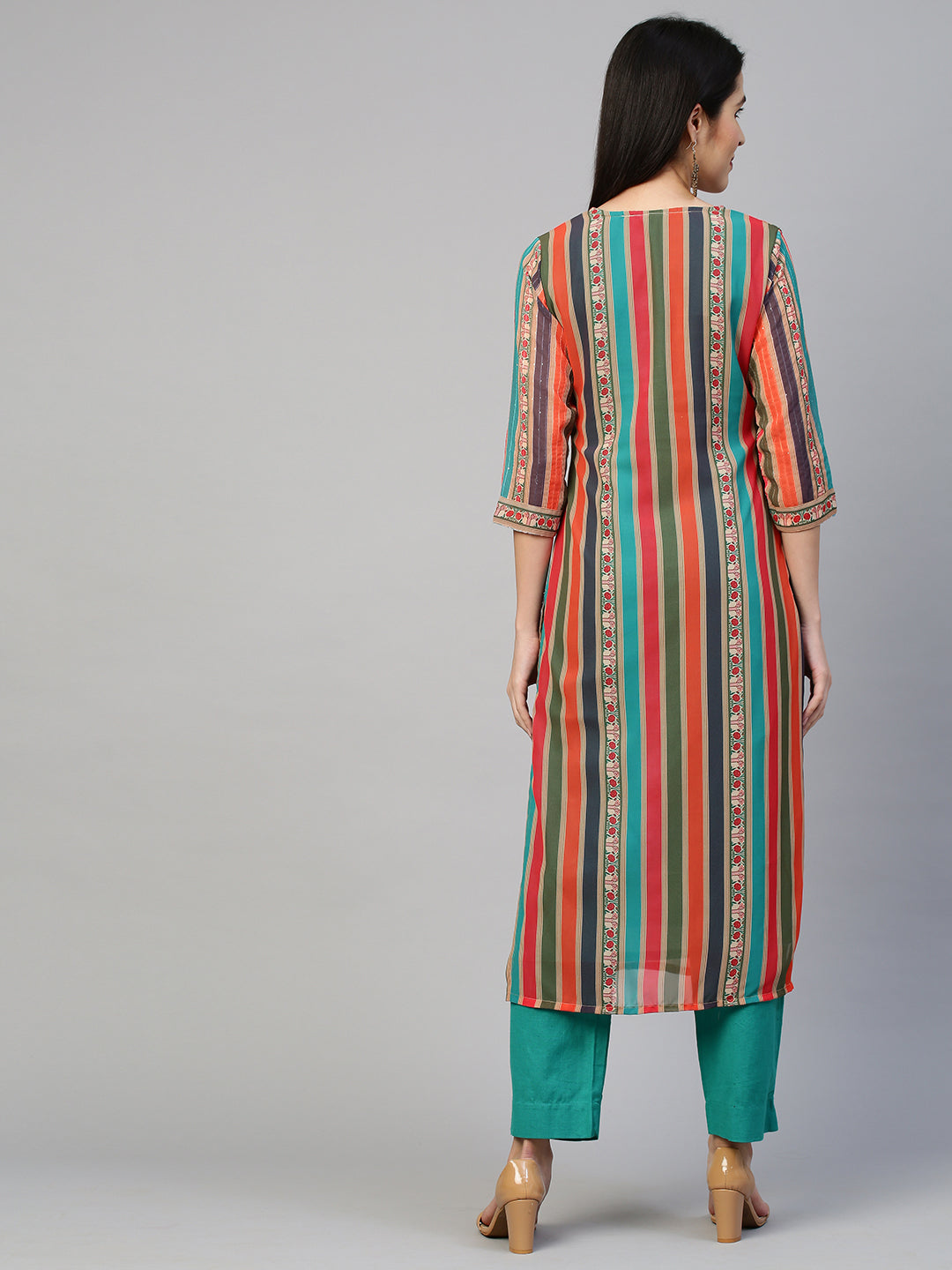 Colourful Striped Kurta with Pant - Multi