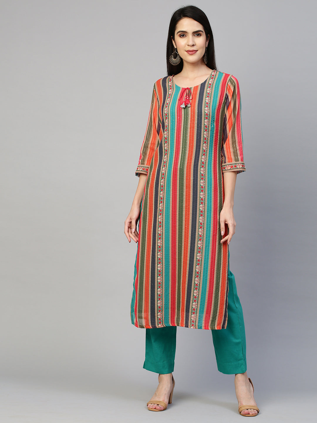 Colourful Striped Kurta with Pant - Multi
