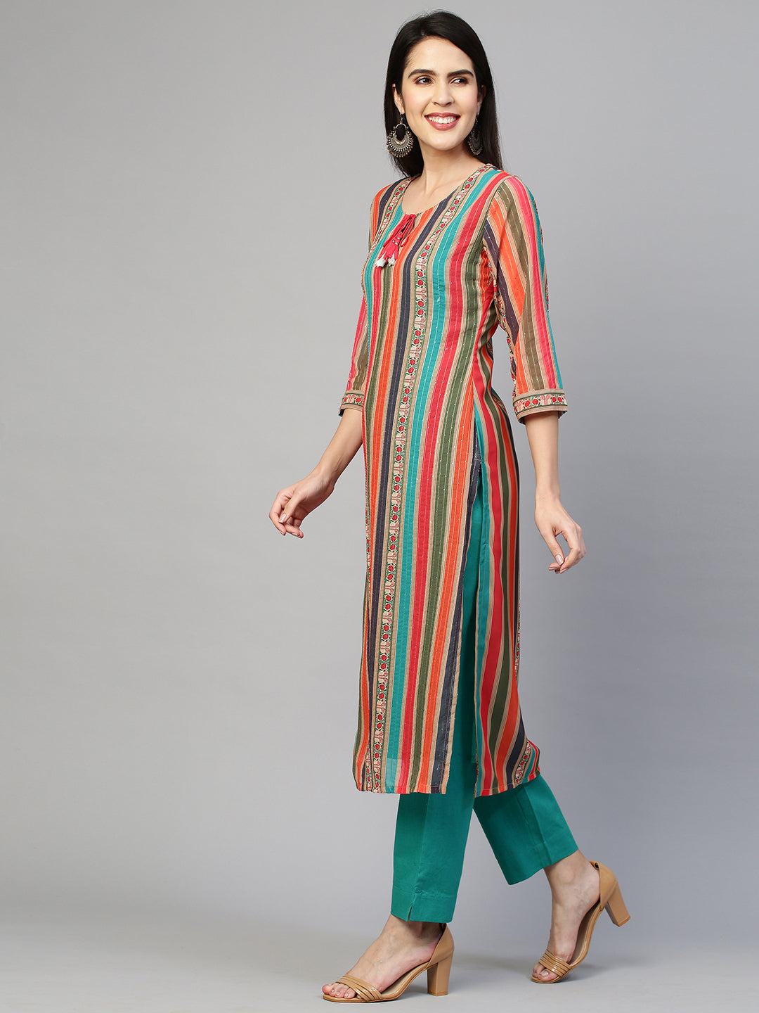 Colourful Striped Kurta with Pant - Multi