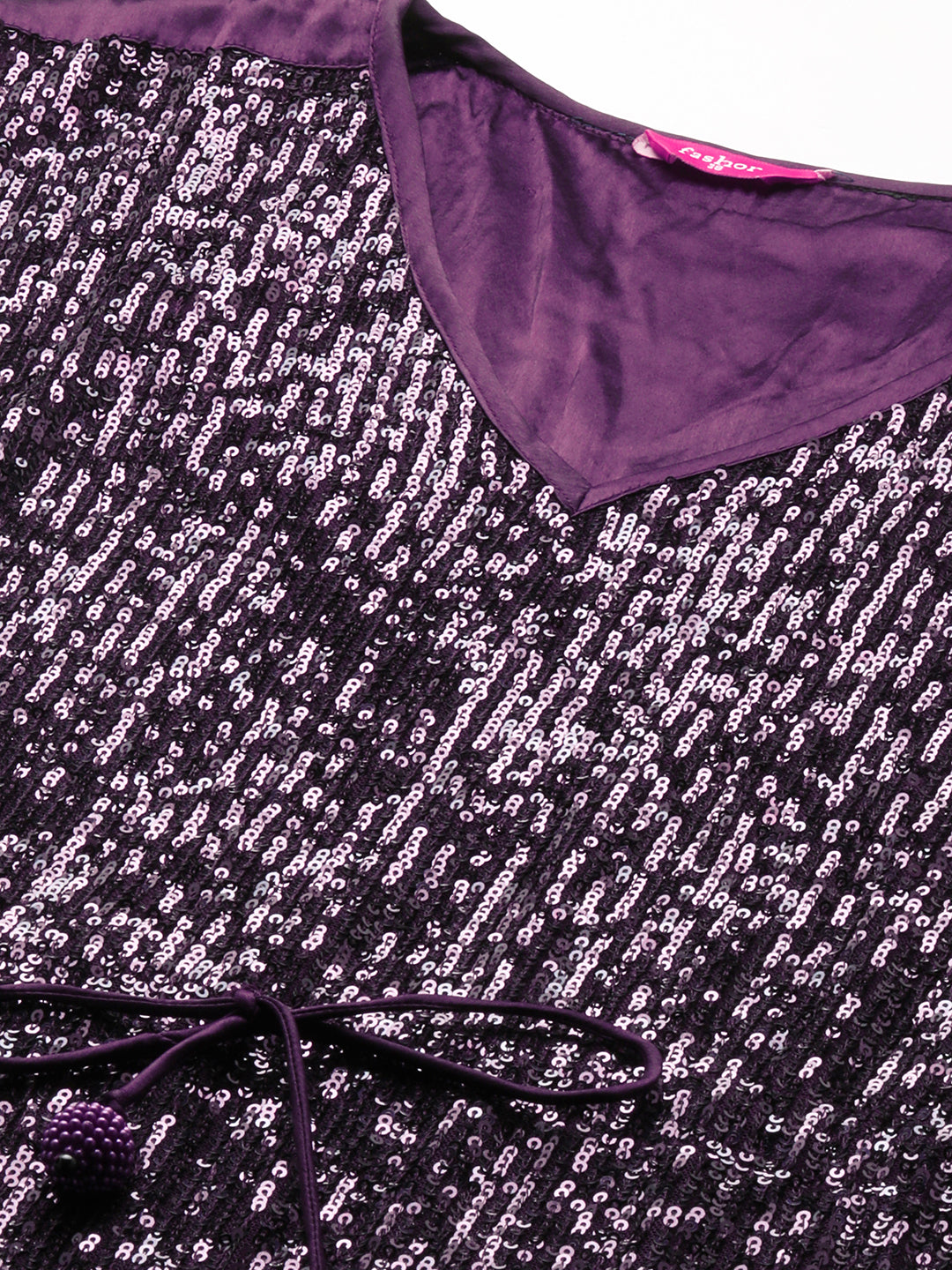 Sequin Embroidered Kaftan Midi Dress with Inner - Deep Purple