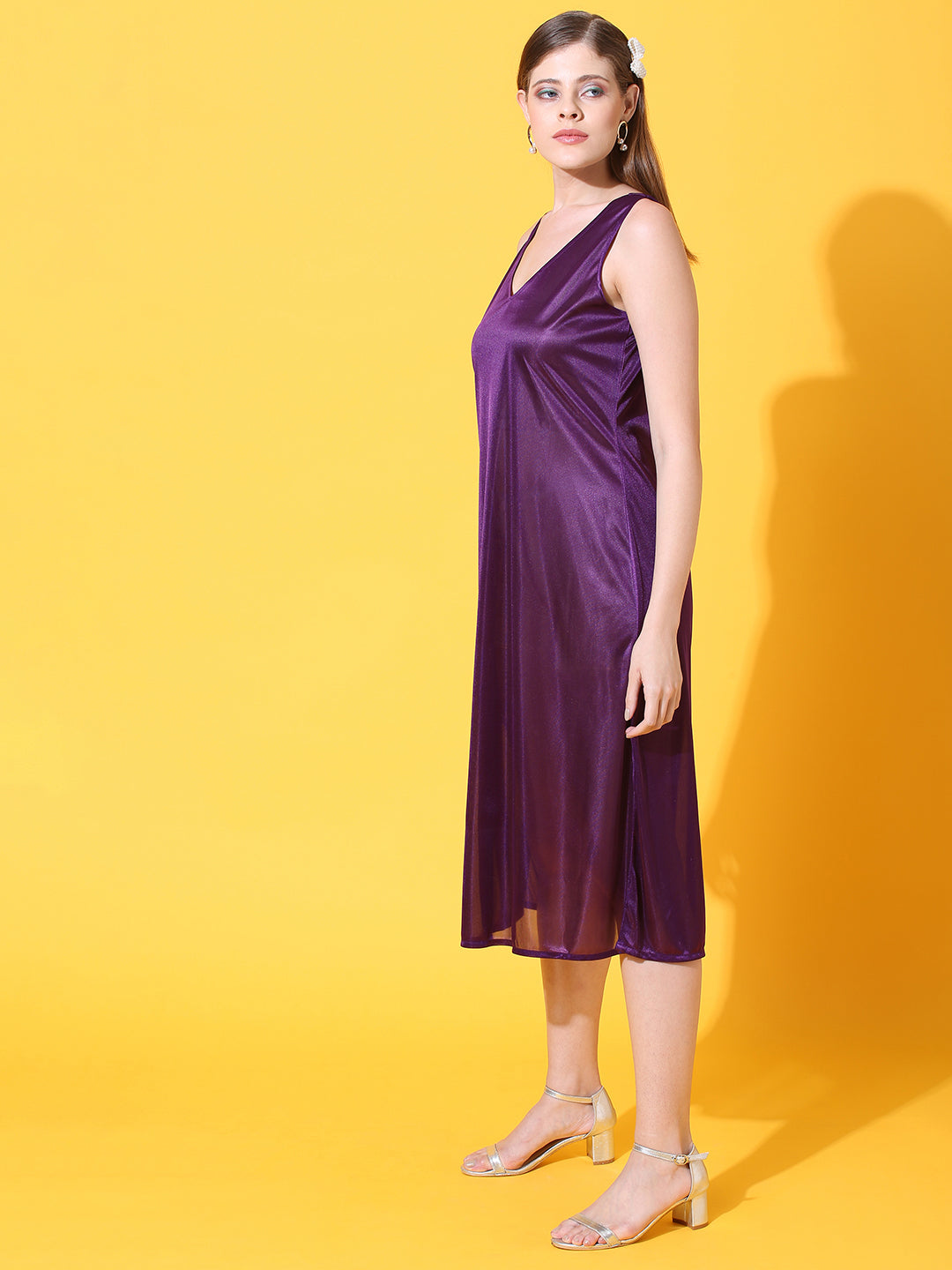 Sequin Embroidered Kaftan Midi Dress with Inner - Deep Purple