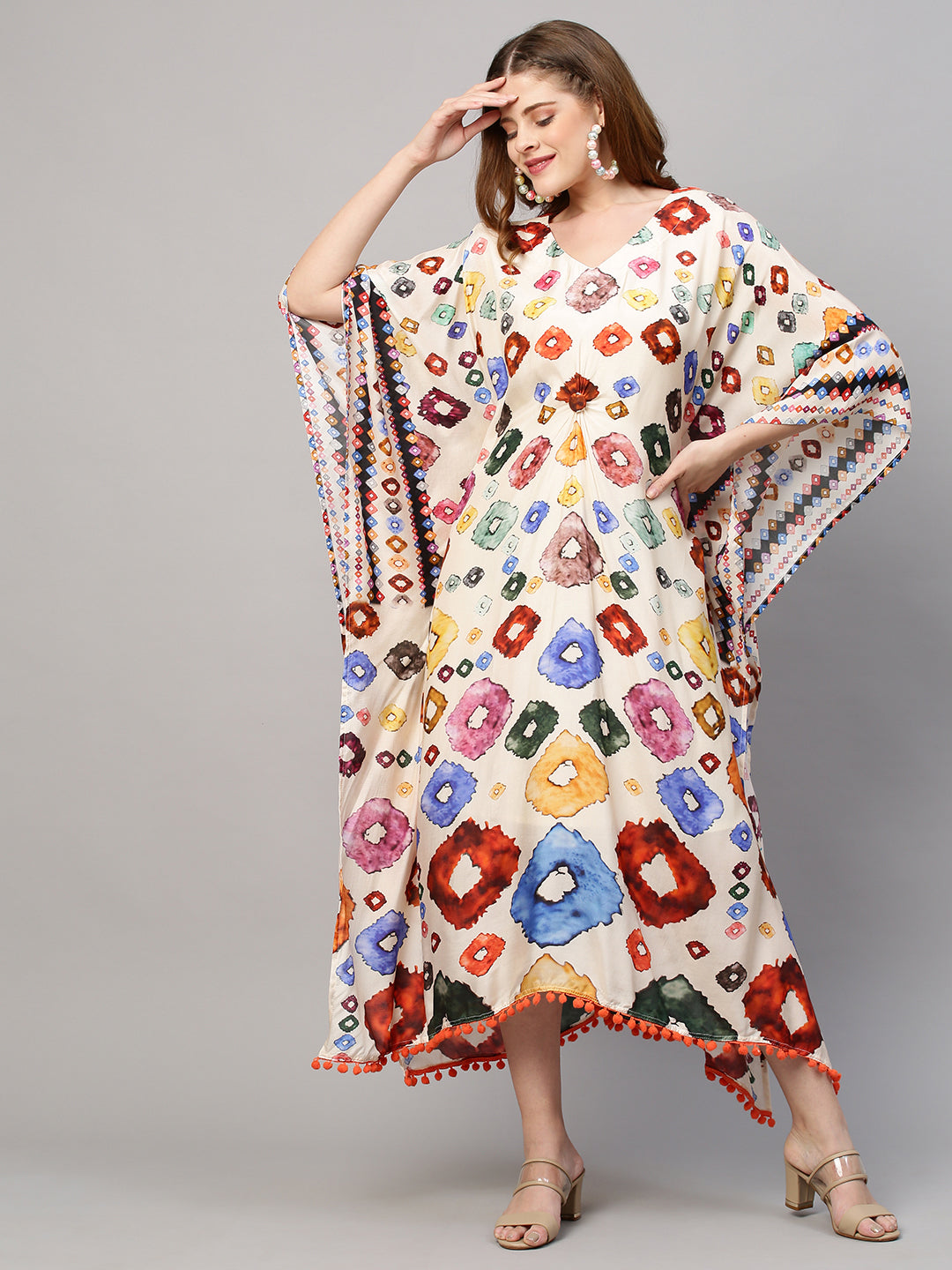 Ethnic Printed Kaftan Flared Kurta - Cream